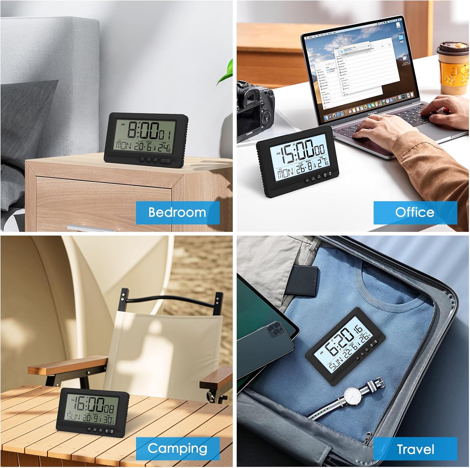 AMIR Travel Alarm Clock with LCD Display and Dual Alarms