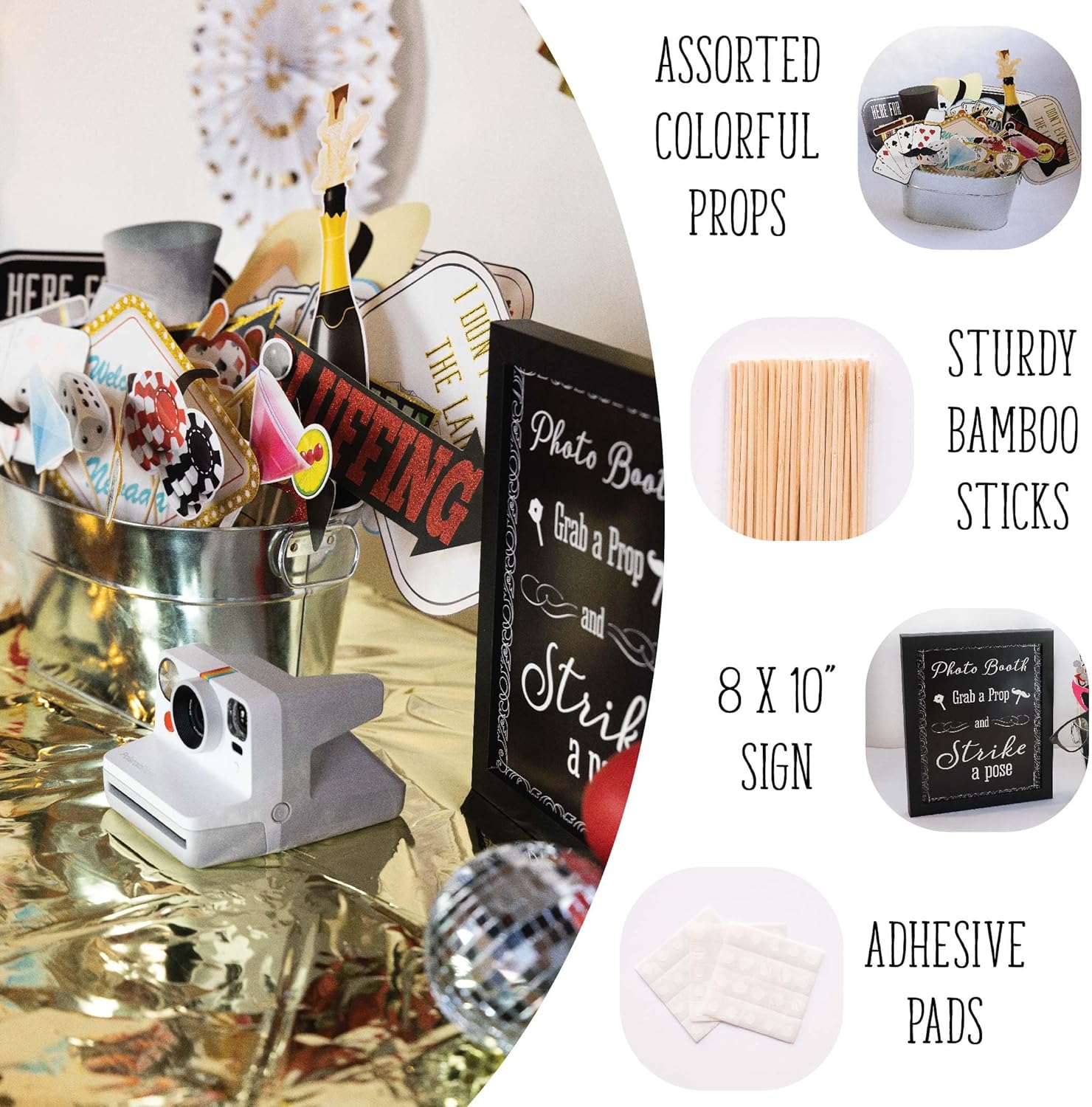 Casino Party Photo Booth Props Set - 41 Piece with Sign and Sticks