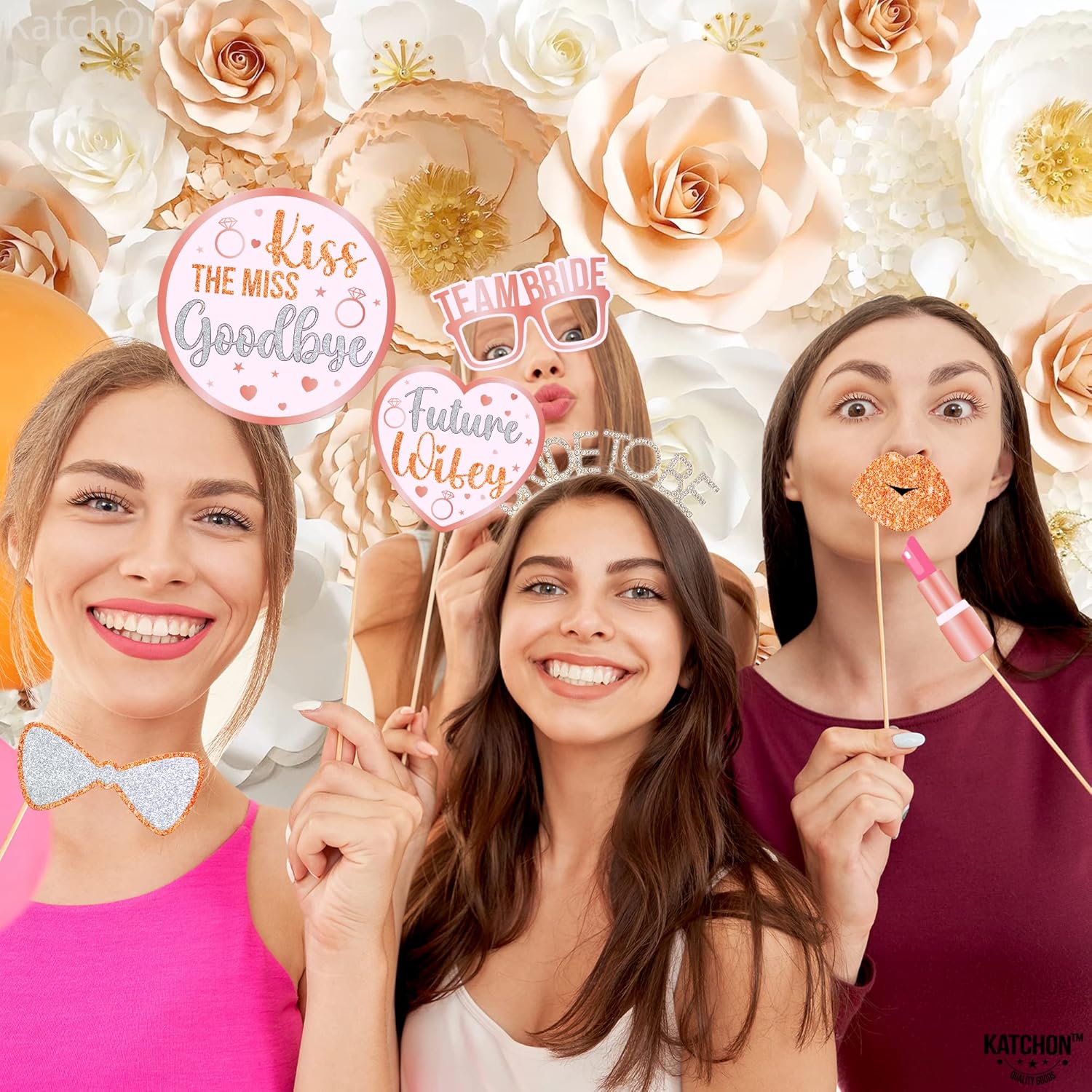 KatchOn Bachelorette Photo Booth Props Set - 35 Piece Rose Gold