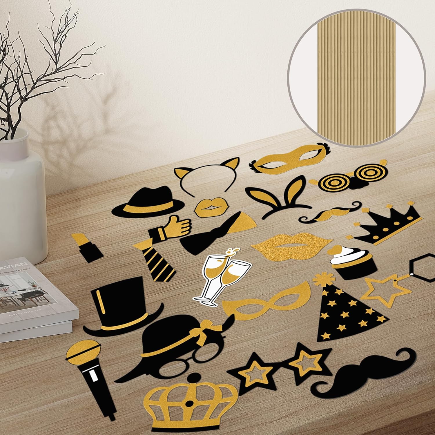 24PCS Funny Photo Booth Props Set Black Gold