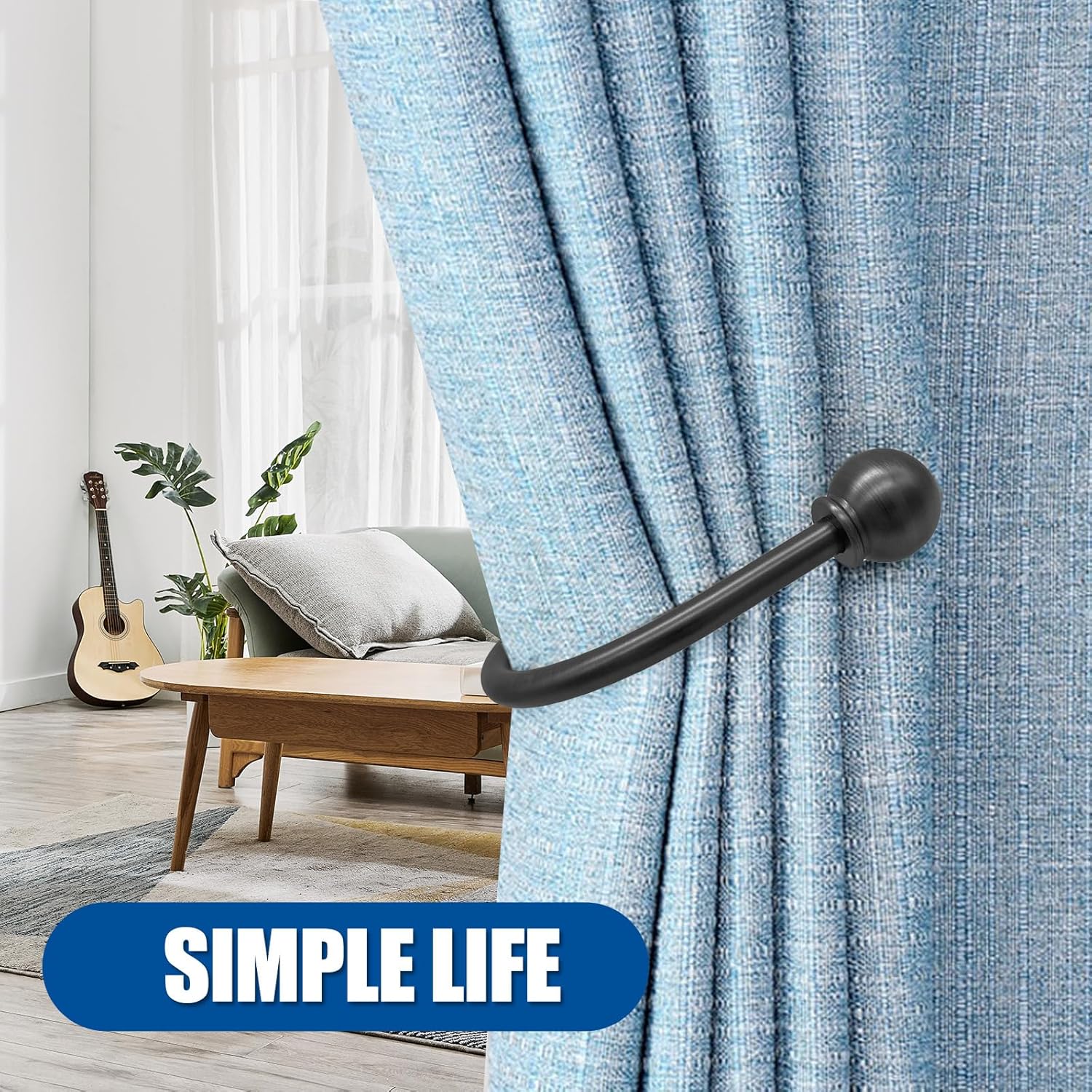 ARNORX Curtain Holdbacks with French Ball Ends 2PCS Matte Black
