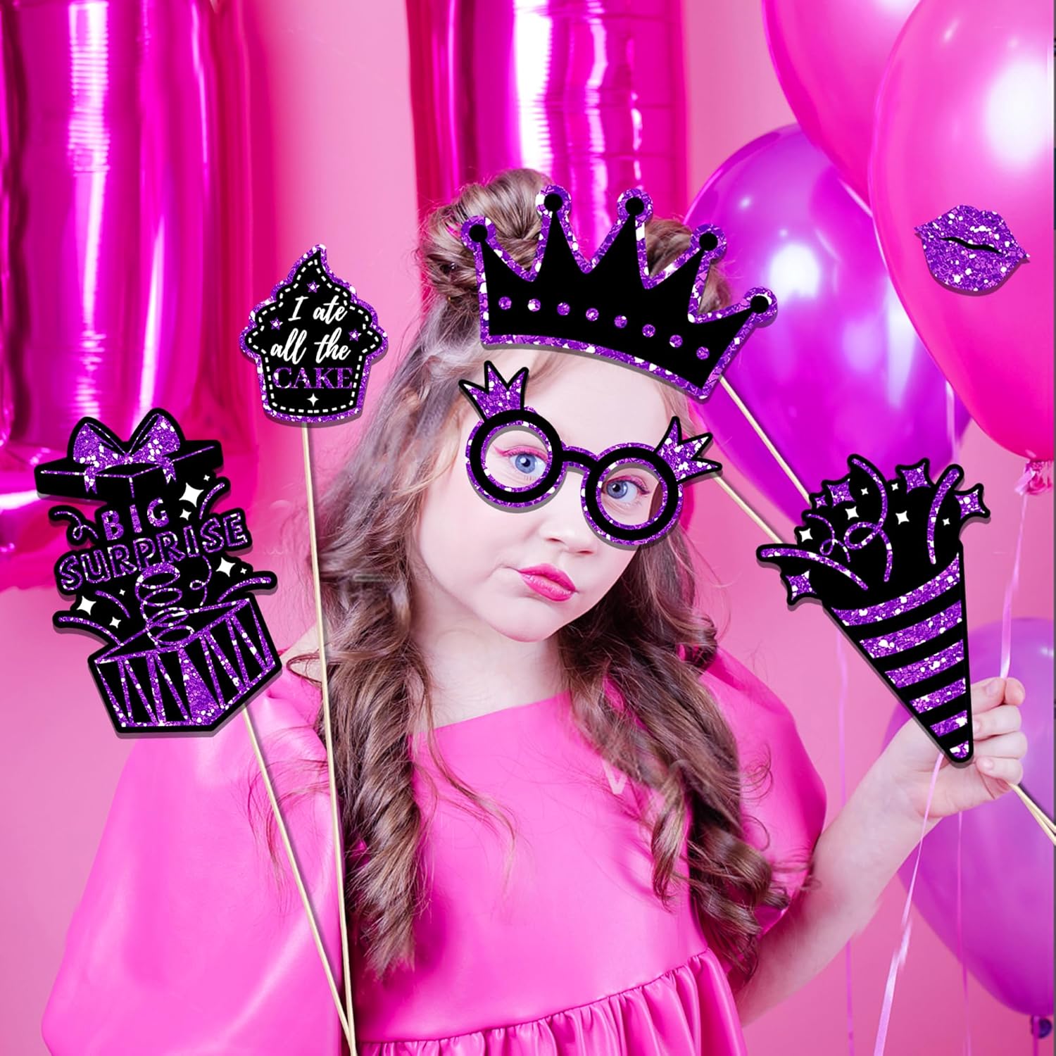36 Piece Birthday Photo Booth Props Set Purple Black