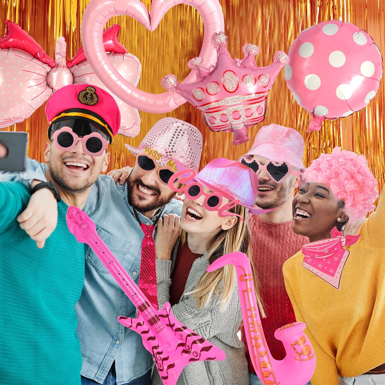 NICOWARM Bulk Hot Pink Photo Booth Props Set