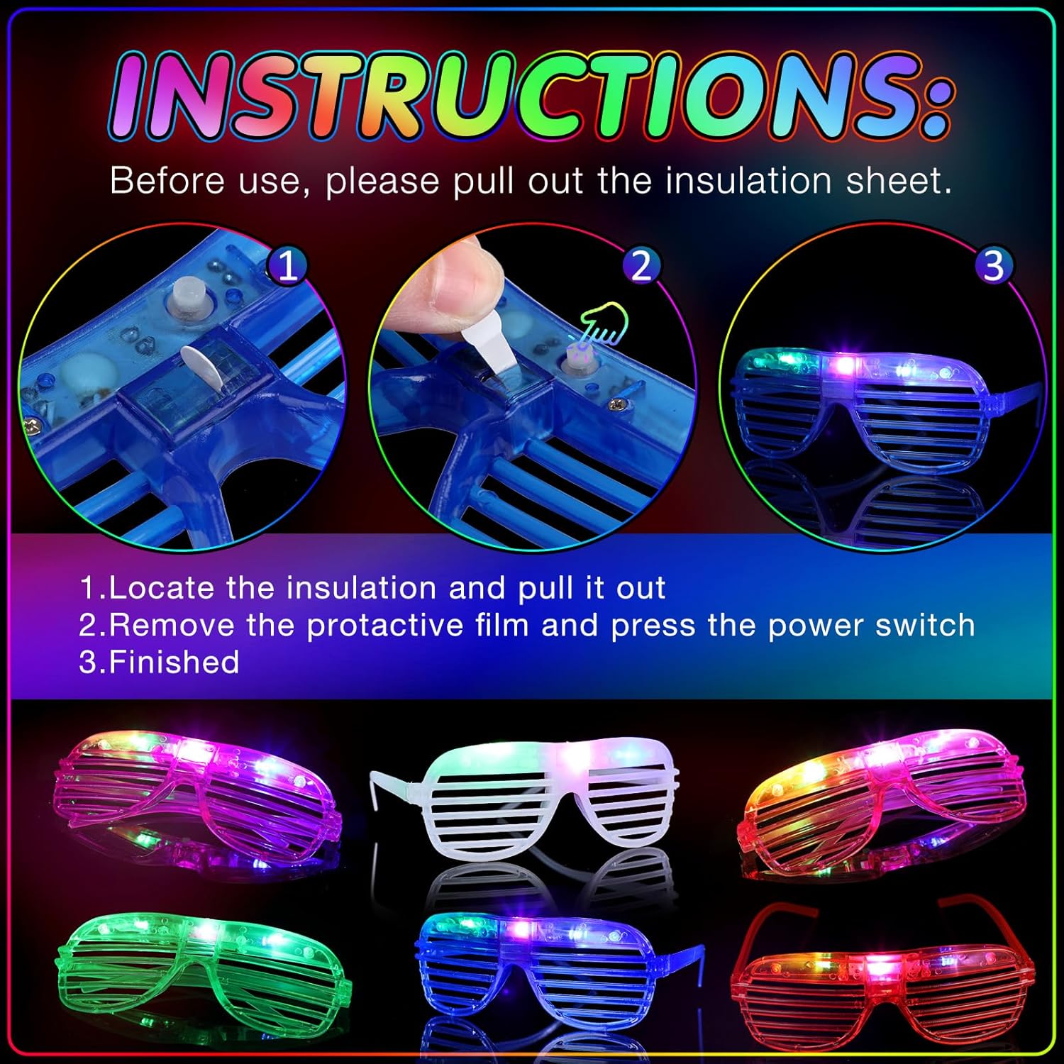 54 Piece Halloween Neon Party Kit with LED Glasses and Gangster Hats