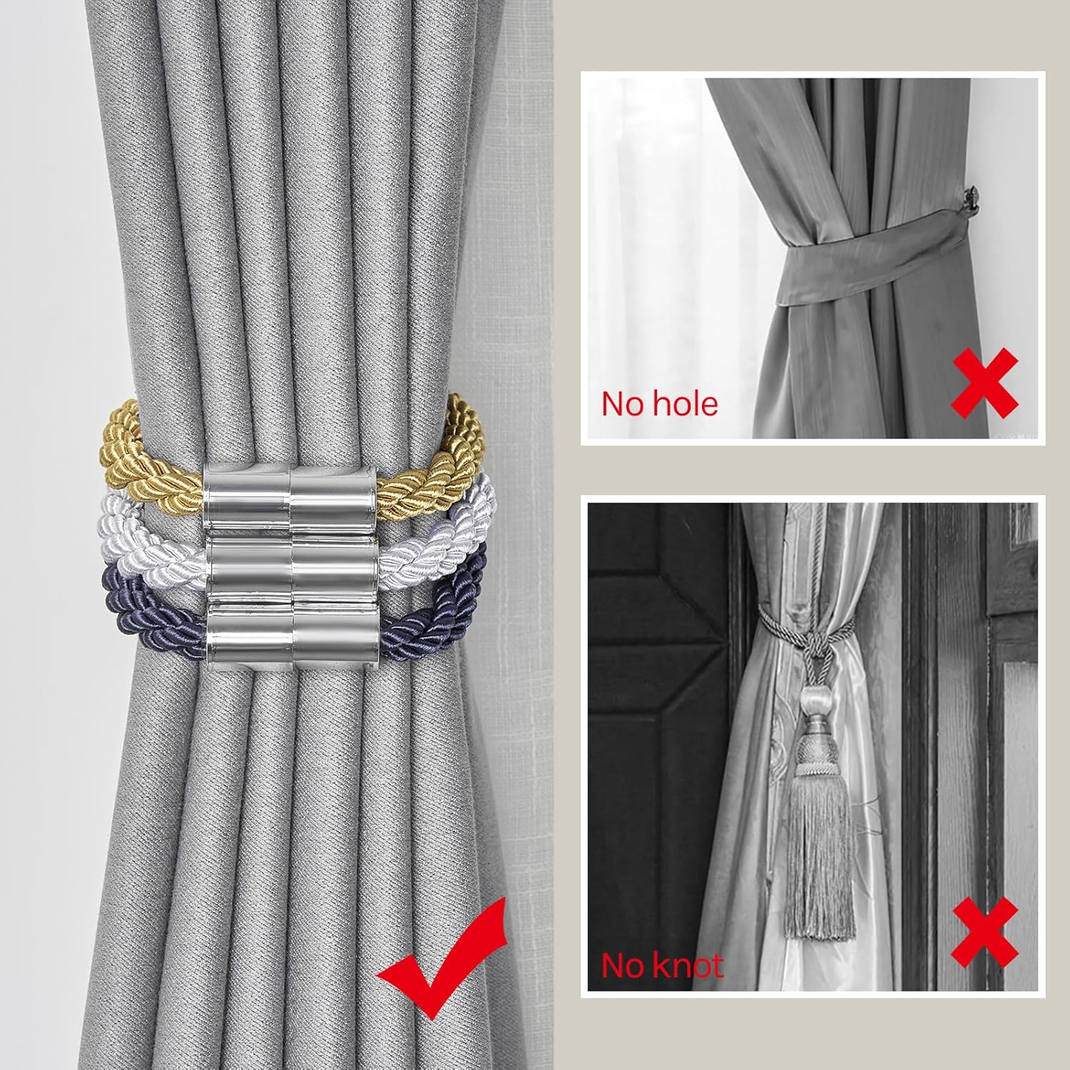 NICEEC 2 Pack Magnetic Curtain Tiebacks Modern Design