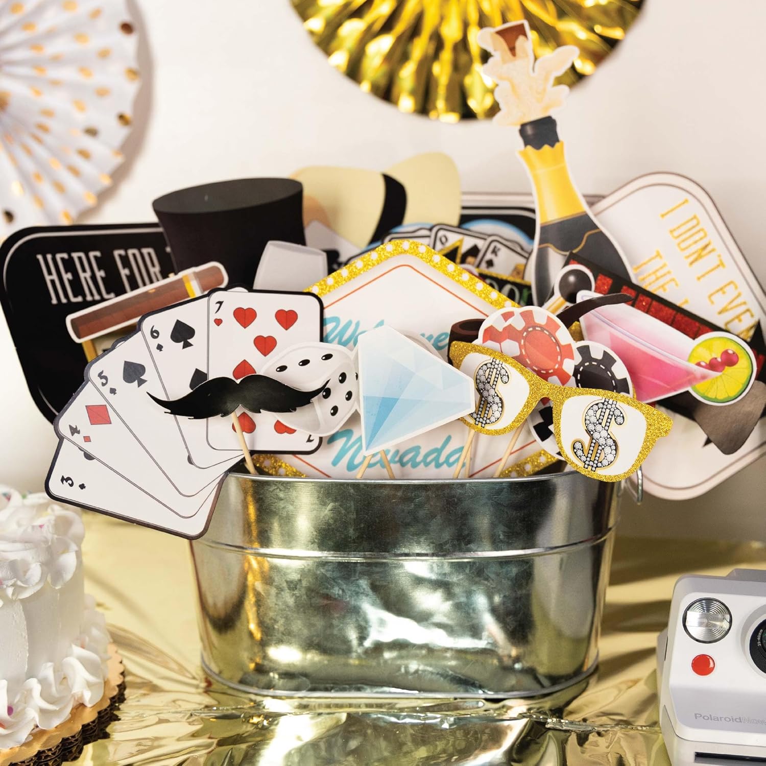 Casino Party Photo Booth Props Set - 41 Piece with Sign and Sticks