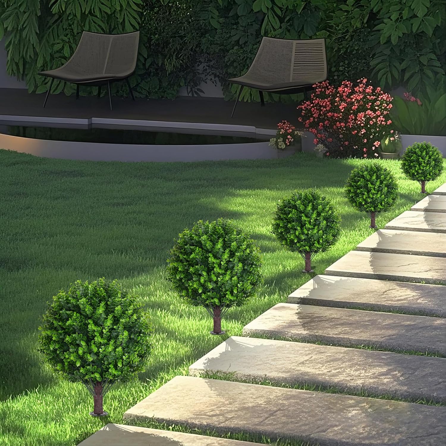Artificial Topiary Trees with Eucalyptus Set of 2