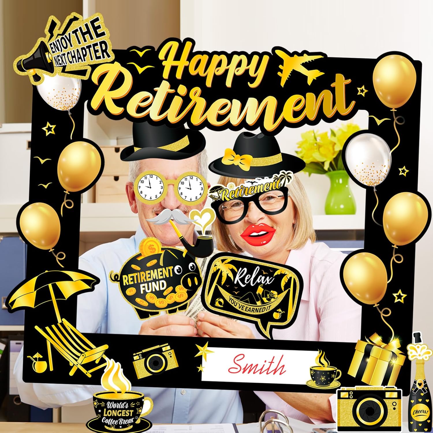 HOWAF Retirement Party Photo Booth Props Kit - 26pcs Selfie Props Frame
