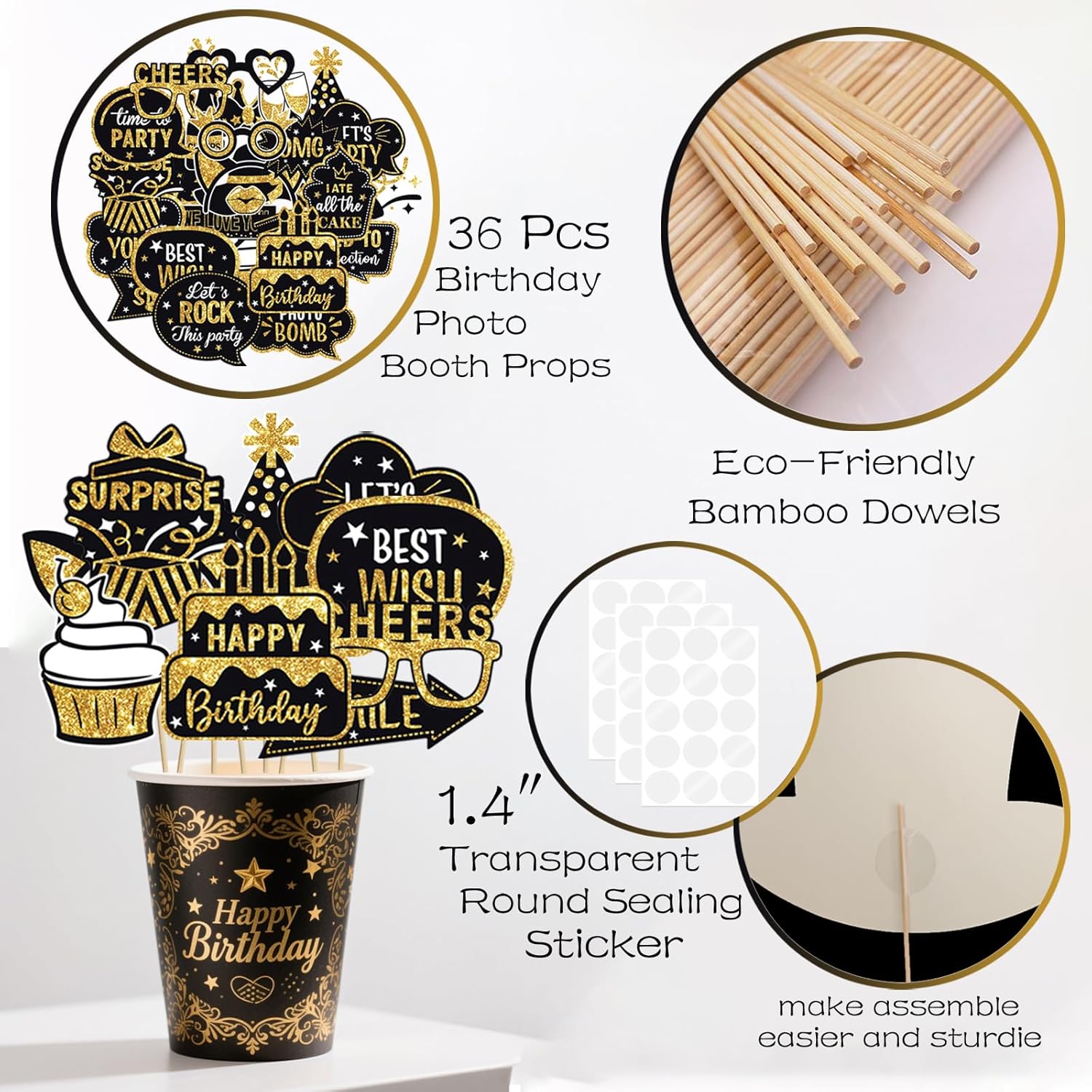 JOJO FLY 36 Pcs Birthday Photo Booth Props Kit