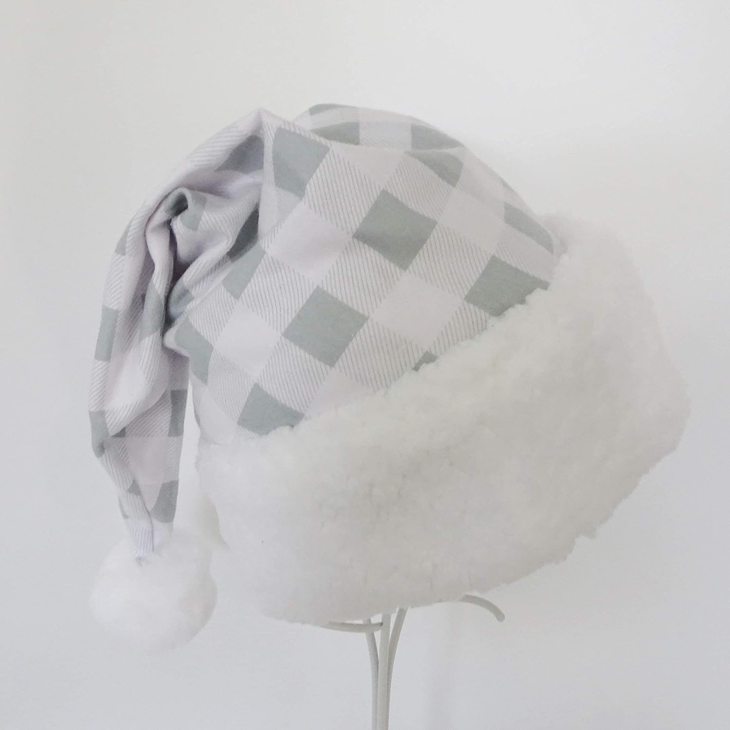 Gray White Buffalo Check Santa Hat