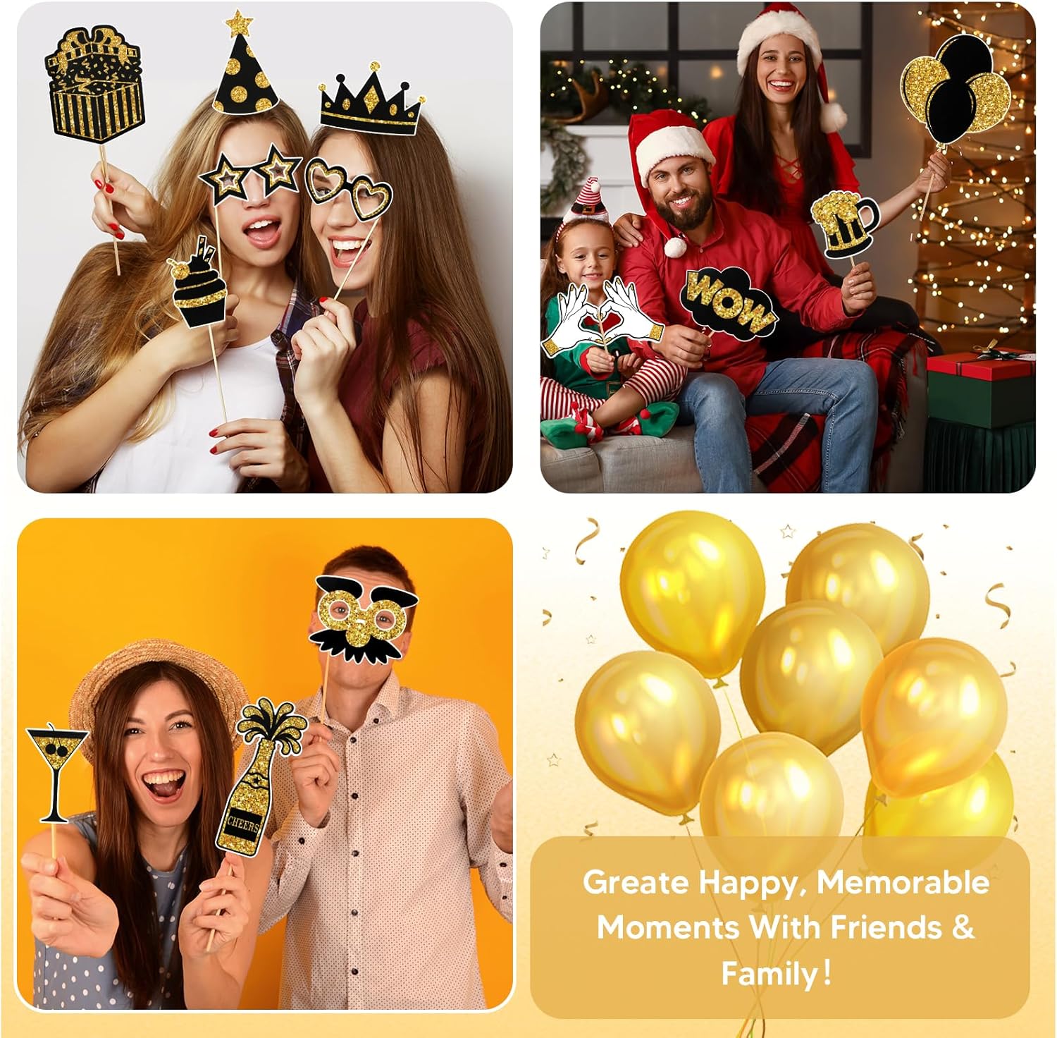 36PCS Black and Gold Photo Booth Props