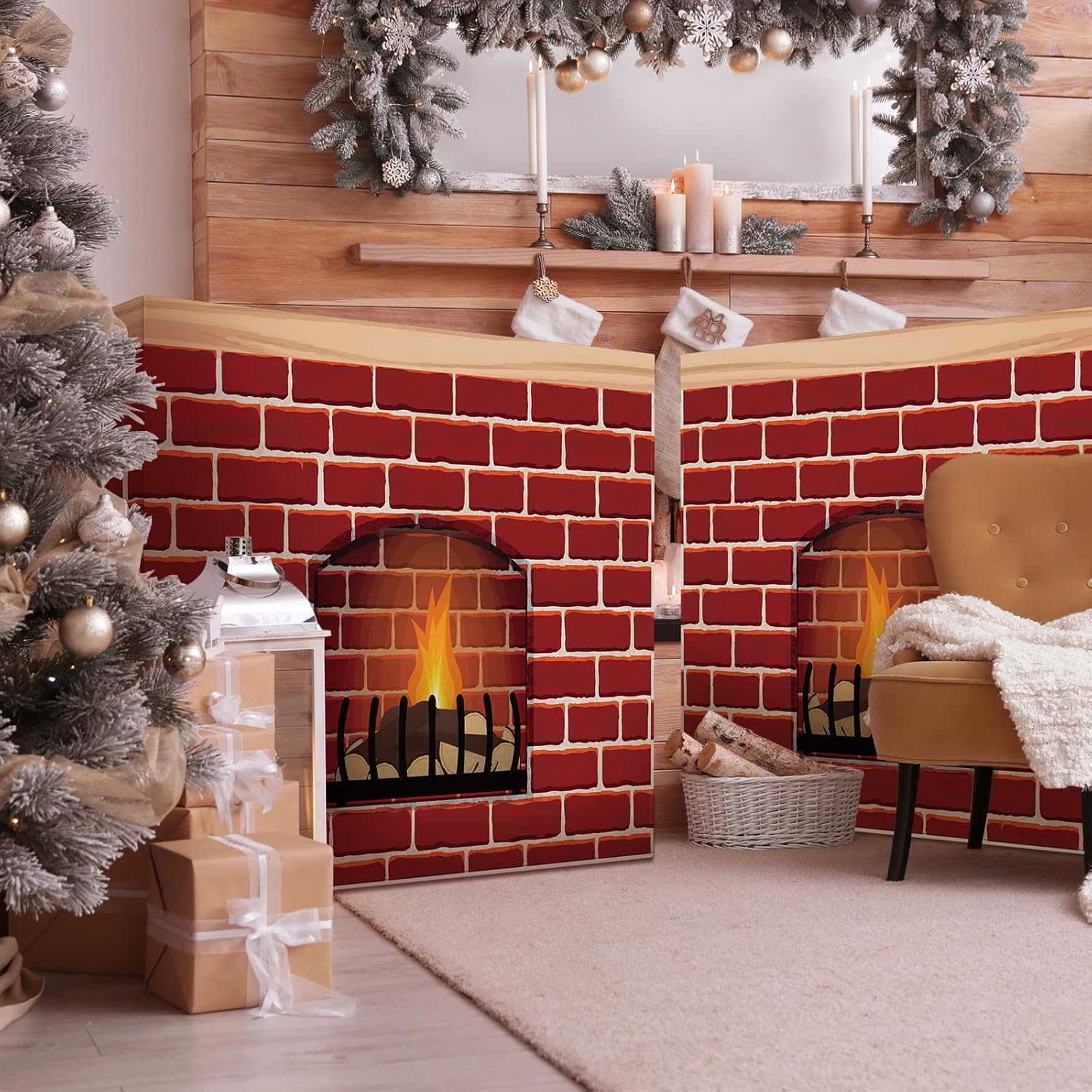 Zhanmai Christmas Faux Fireplace 2 Pcs Decor Prop