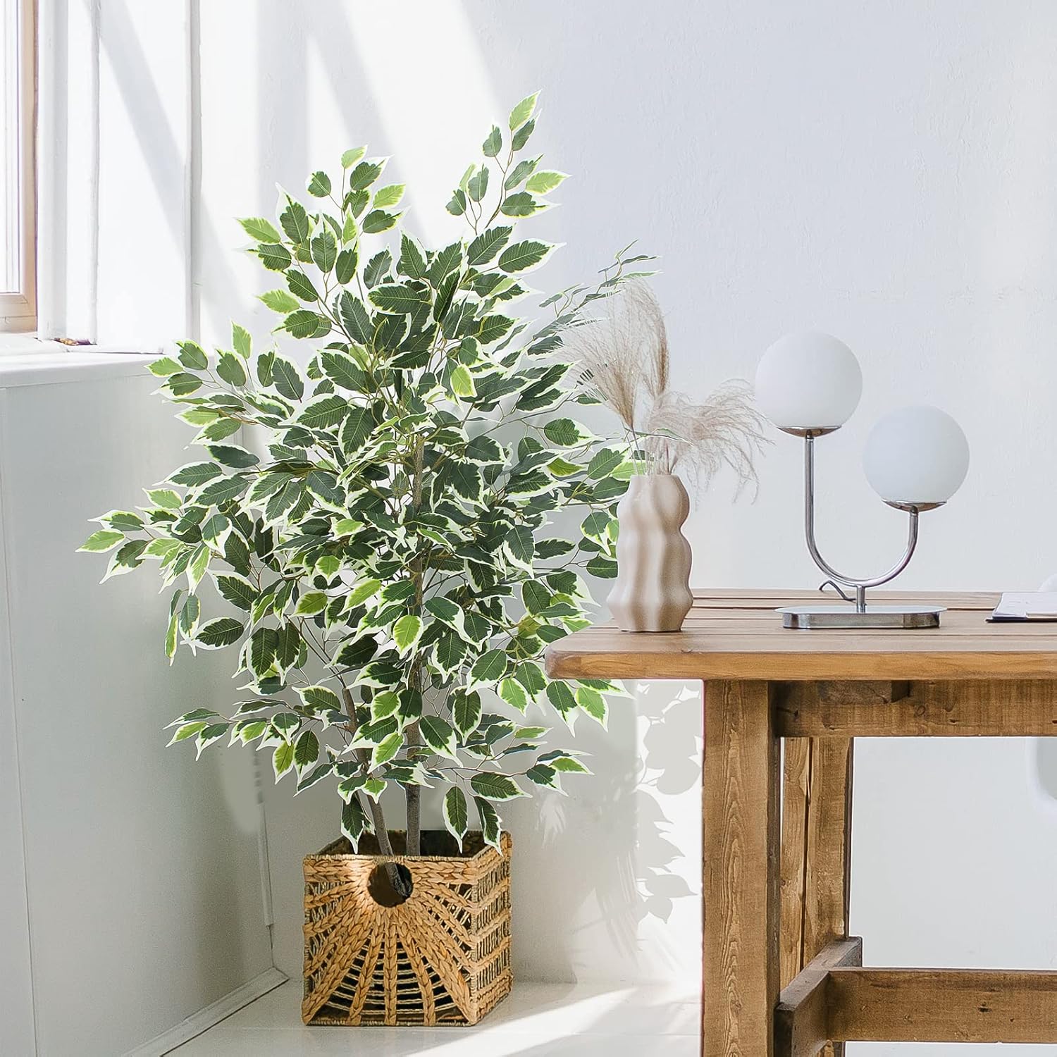YEPDIN Artificial Ficus Tree 4 Feet Tall Silk Fake Tree with Pot
