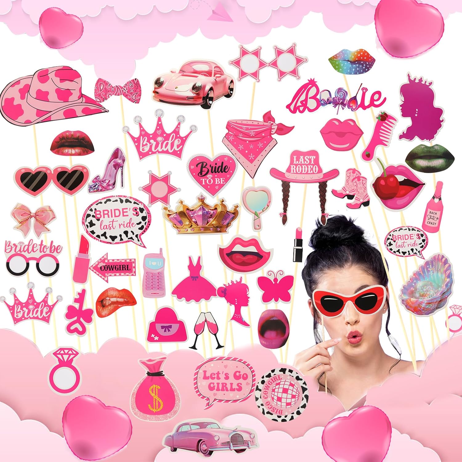 NICOWARM Bulk Hot Pink Photo Booth Props Set