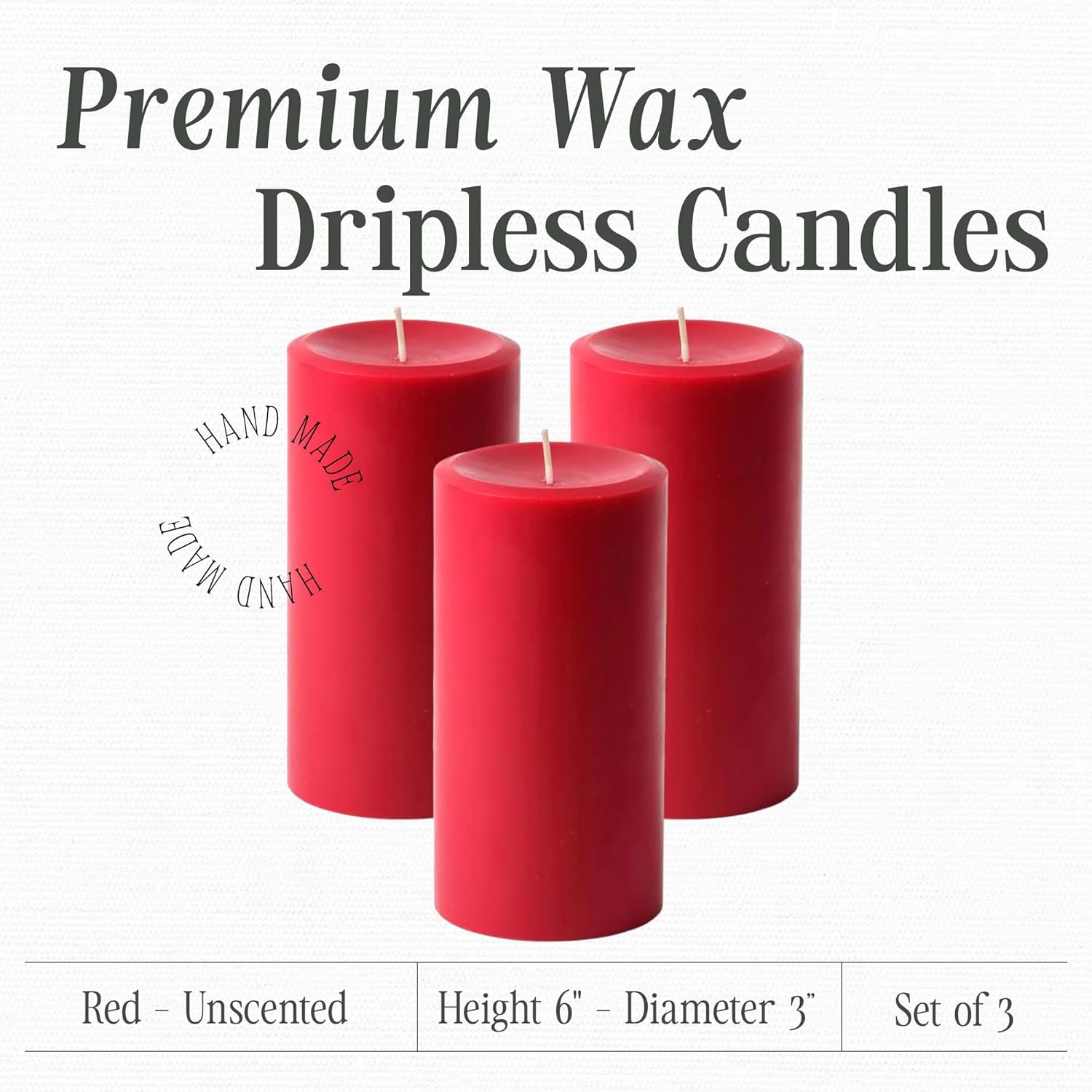 Mister Candle Dripless Unscented Pillar Candles Set of 3