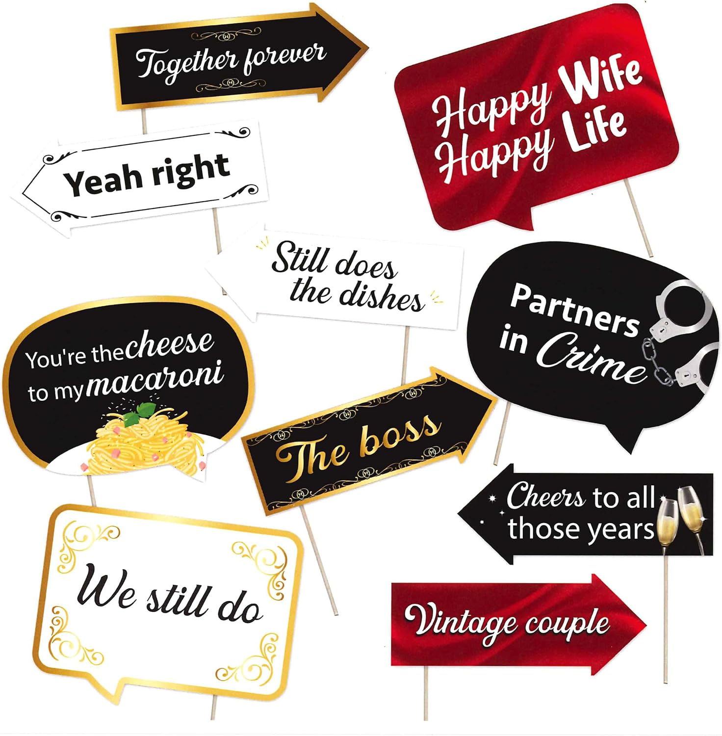 Funny Wedding Anniversary Photo Booth Props - 10pcs Together Forever Theme