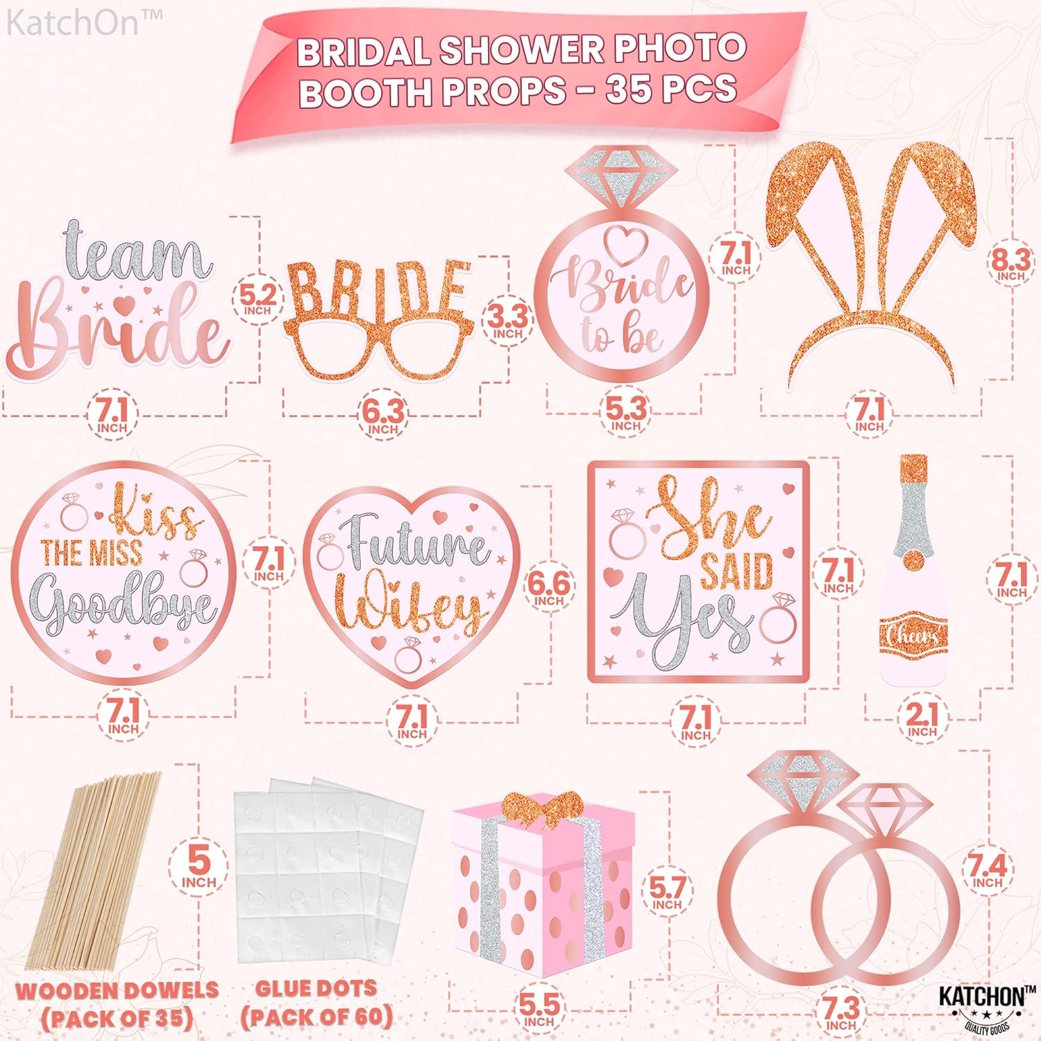 KatchOn Bachelorette Photo Booth Props Set - 35 Piece Rose Gold