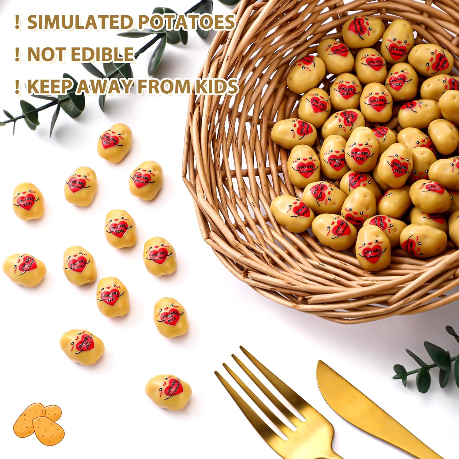 60 Pcs Heart Resin Potato Decor with Positive Messages