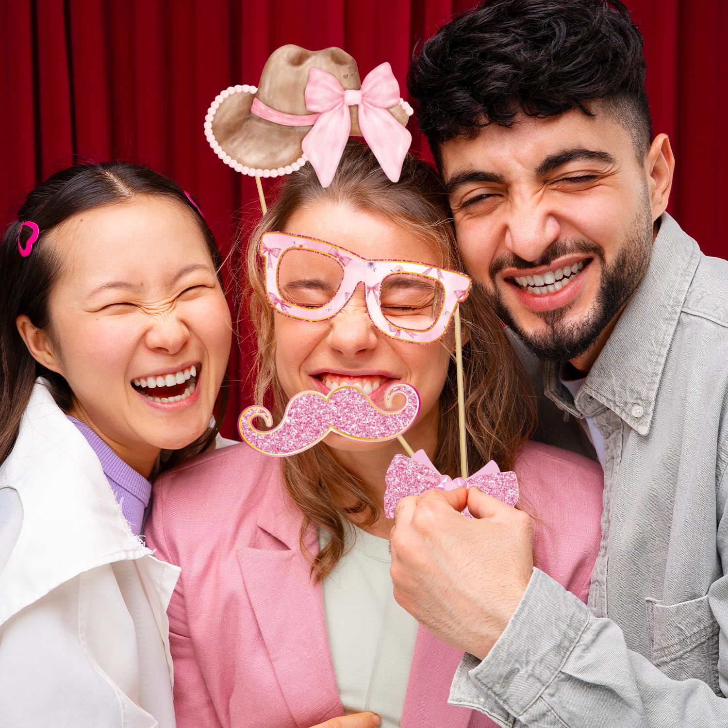 Pink Bow Party Decorations Photo Booth Props for Girls