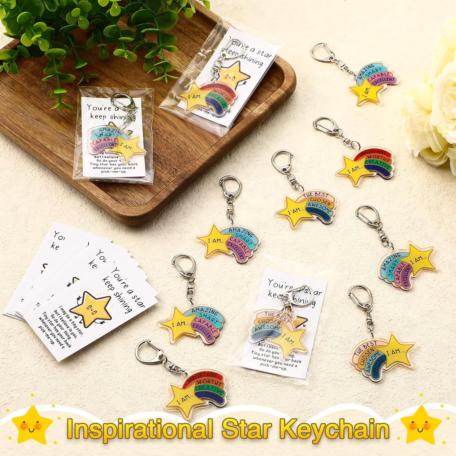 Henoyso 36 Sets Rainbow Star Keychain Bulk