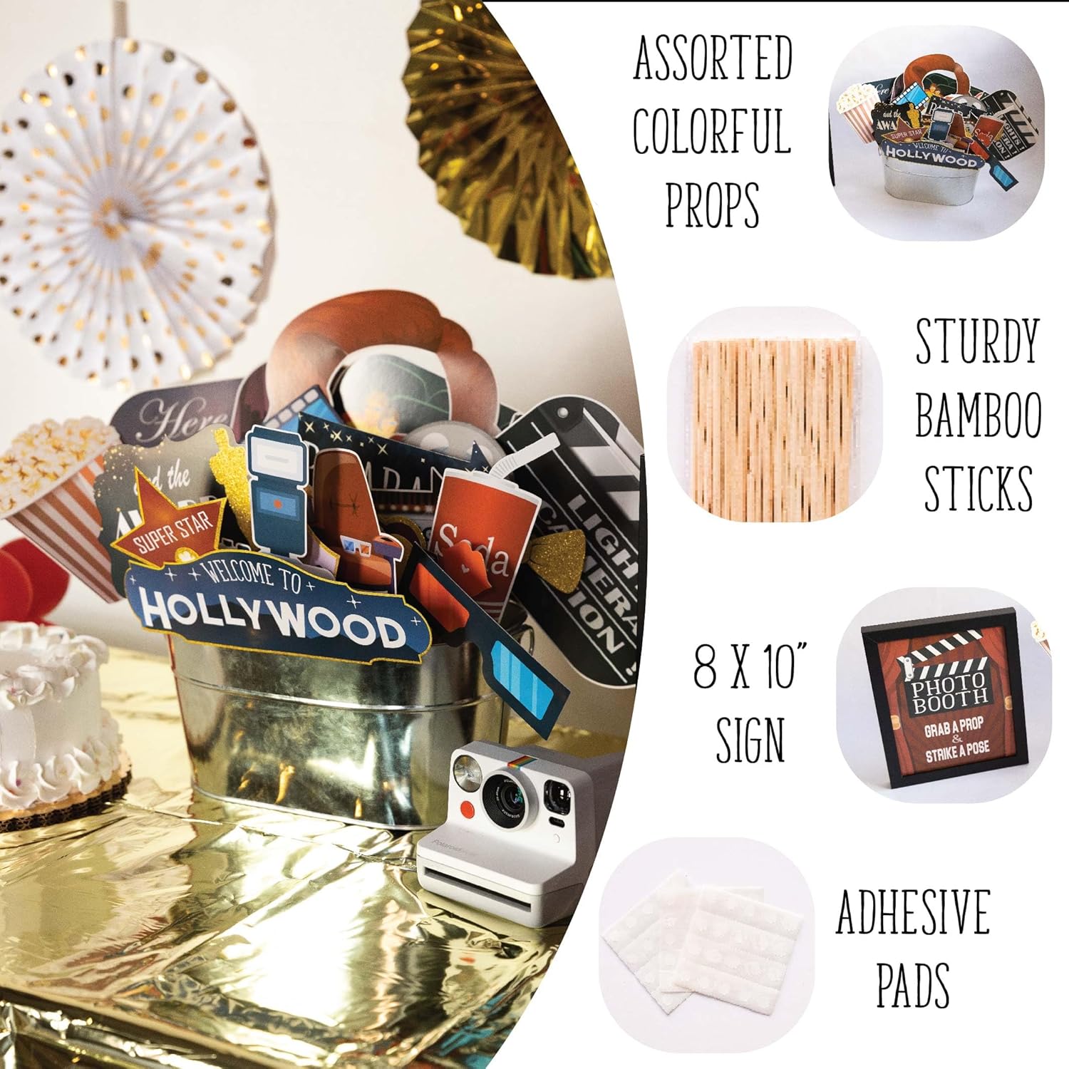 Hollywood Photo Booth Props - 41-Piece Set with Sign and Sticks