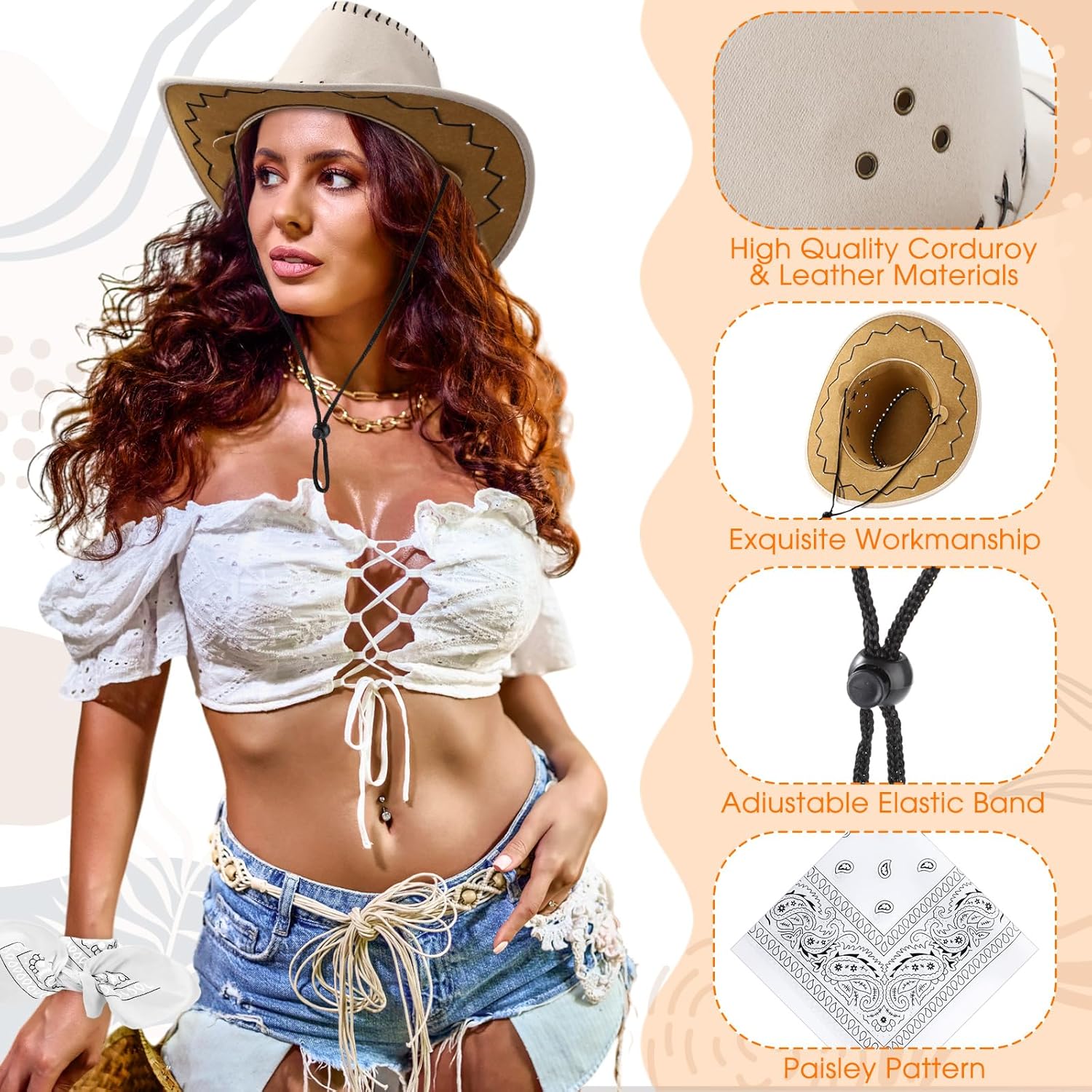 Zhanmai 12 Piece Cowboy Hats and Bandanas Set