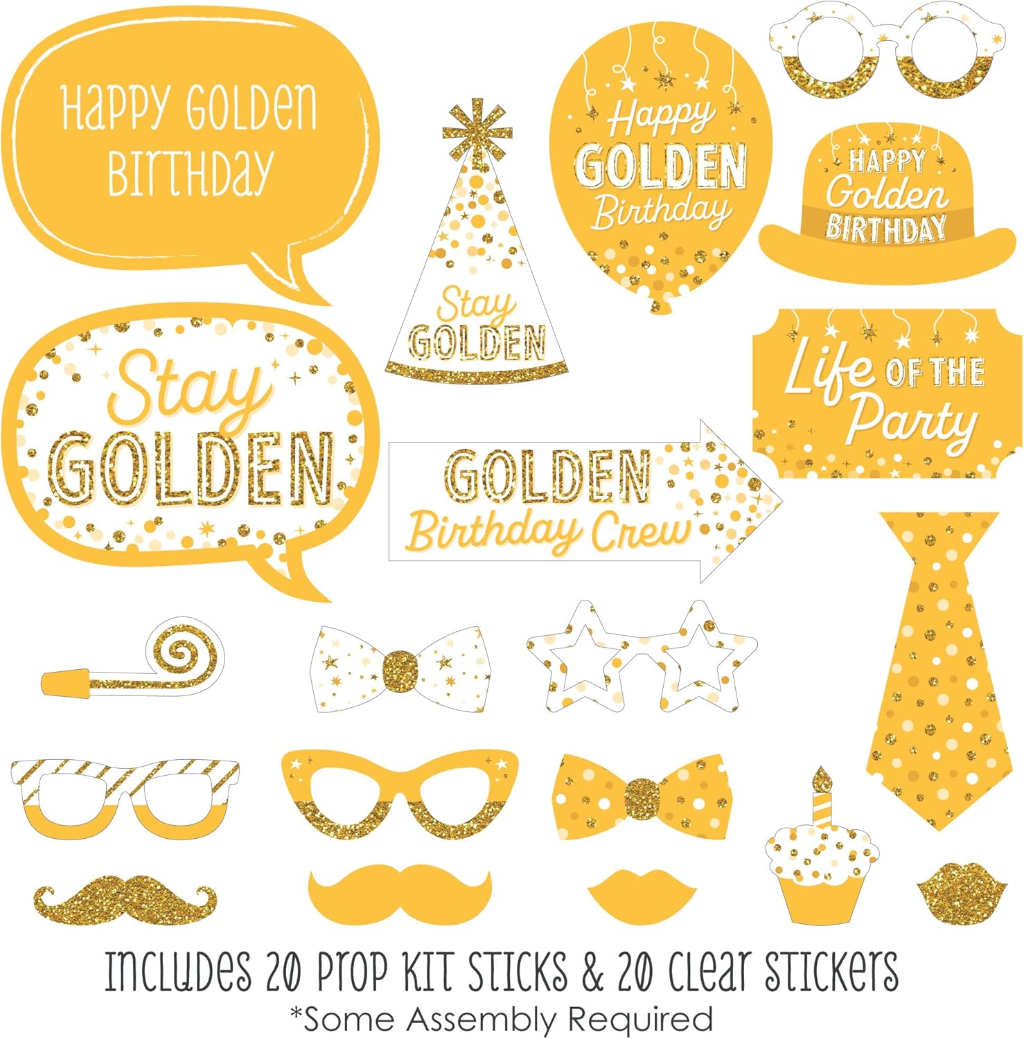 Big Dot of Happiness Birthday Photo Booth Props Kit - 20 Premium Pieces