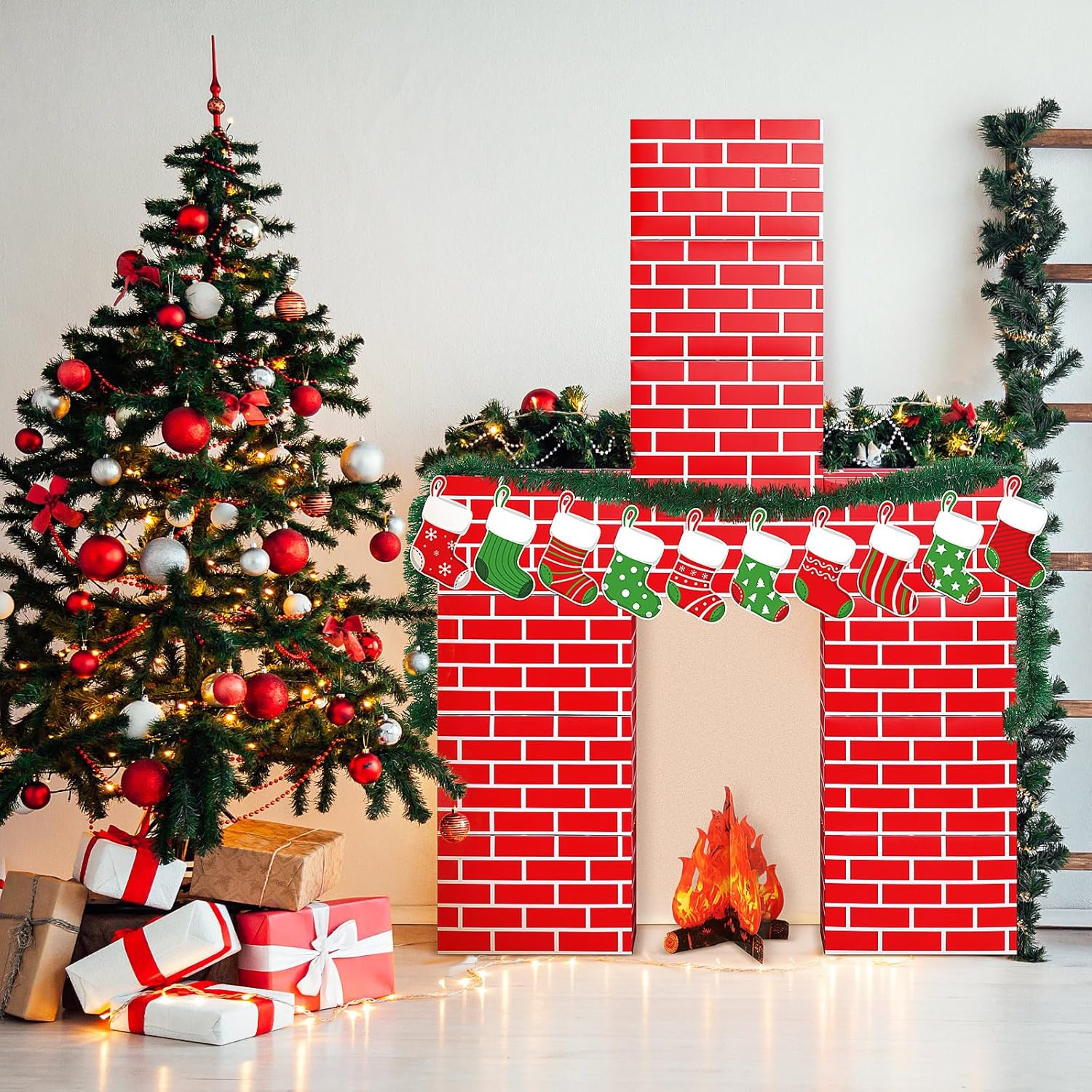 34 Pcs 3D Artificial Christmas Fireplace Set