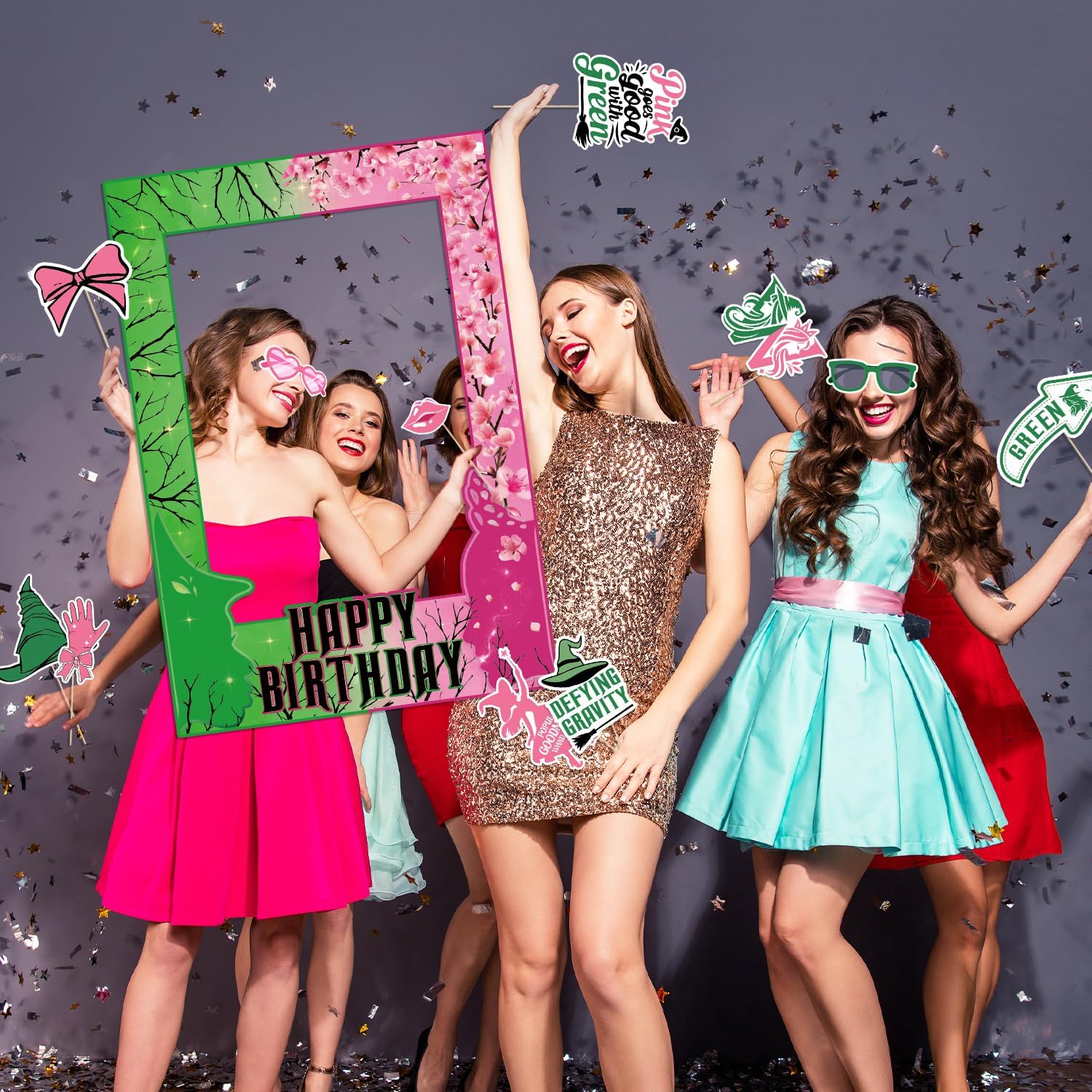 Pink and Green Birthday Photo Booth Props Kit