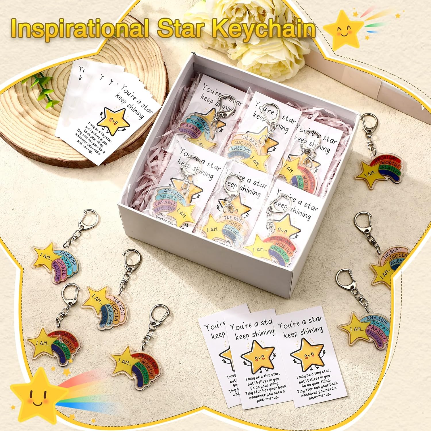Henoyso 36 Sets Rainbow Star Keychain Bulk