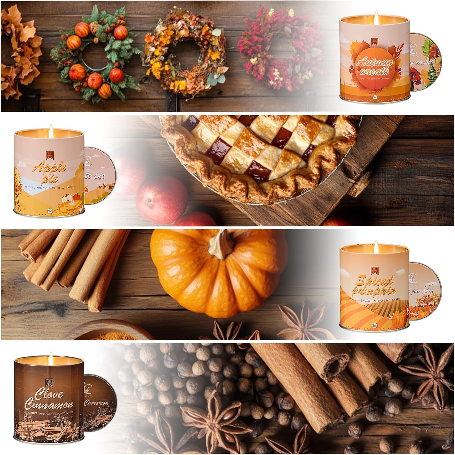 4 Pack Autumn Scented Jar Candles Set