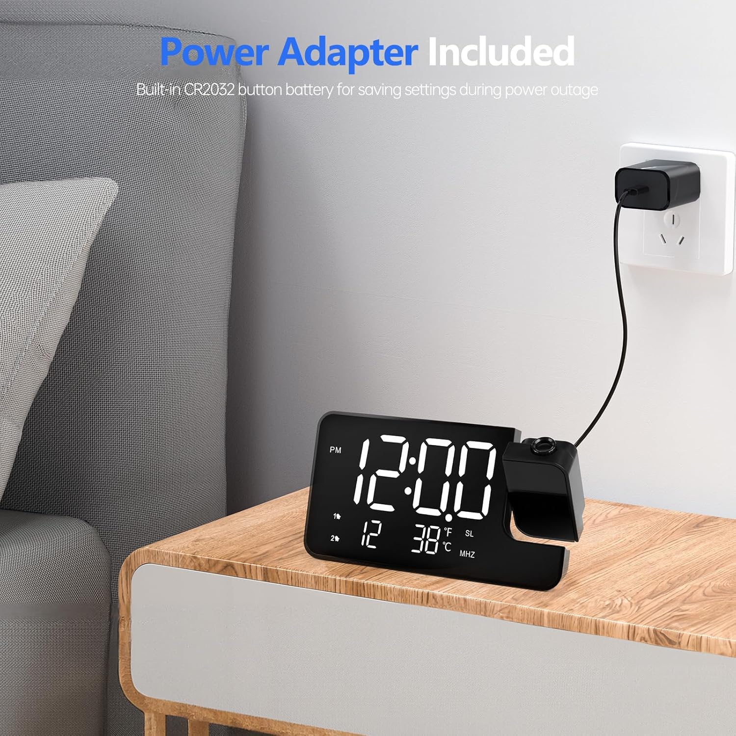 WAIGESEN Projection Alarm Clock with Rotatable Projector