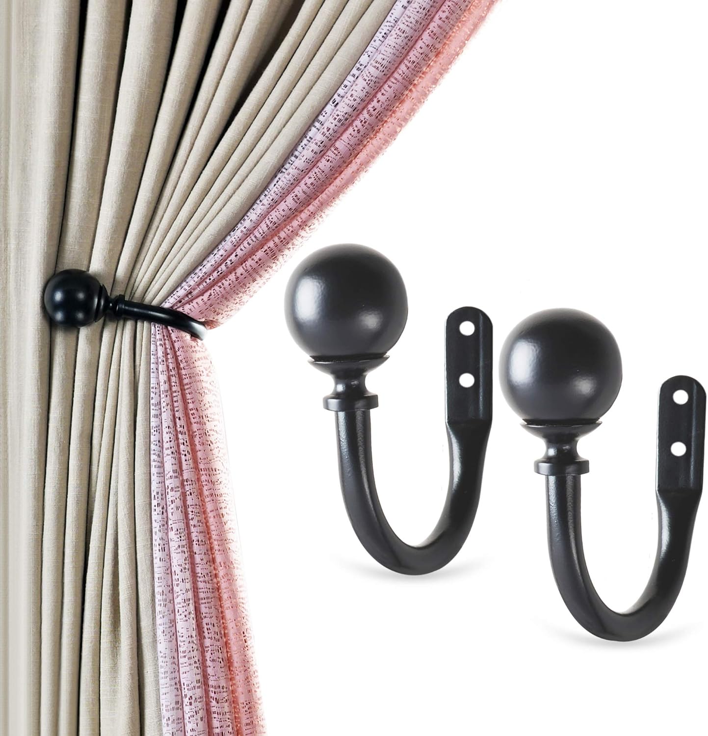 Deco Window Curtain Holdbacks Set of 2 Black Matte