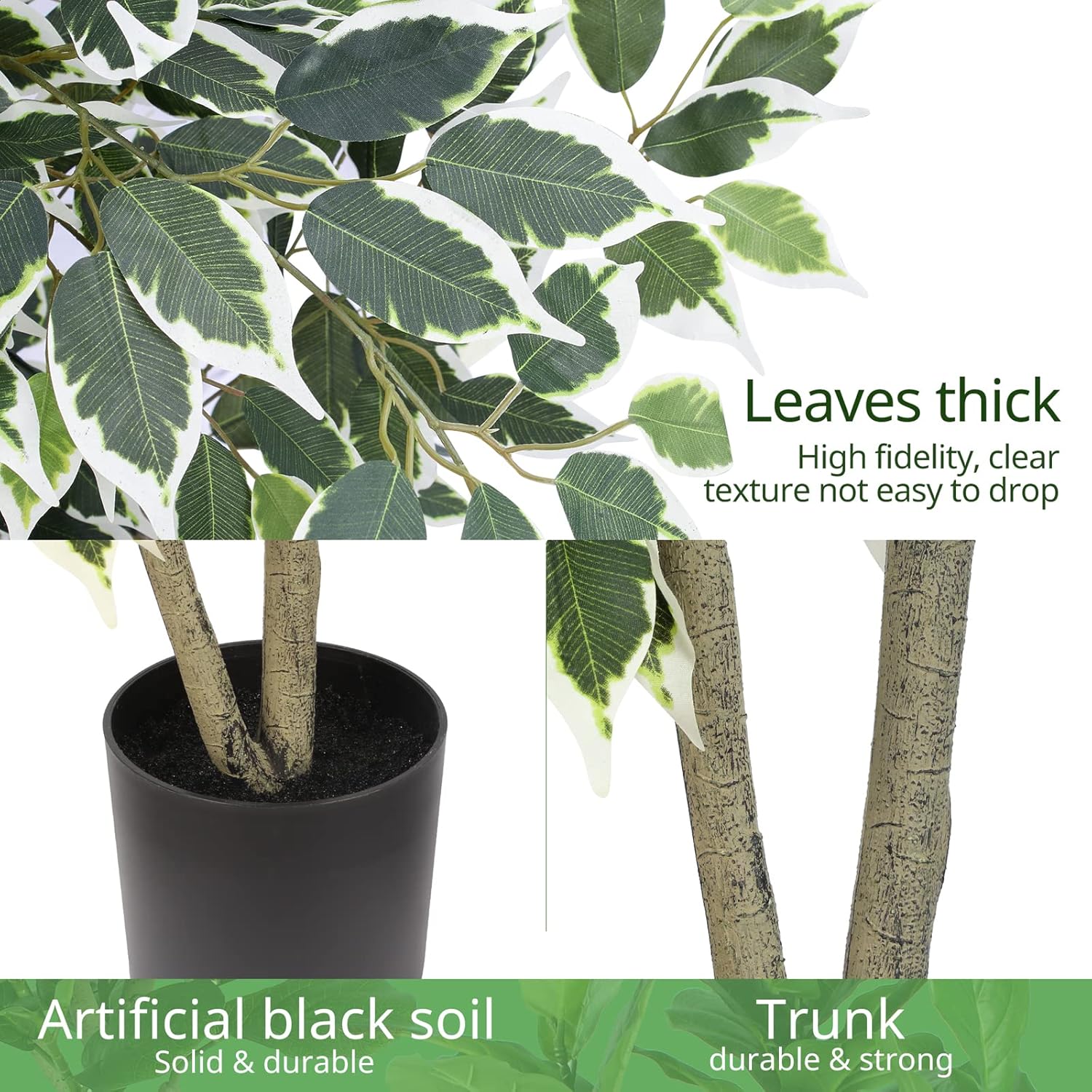 YEPDIN Artificial Ficus Tree 4 Feet Tall Silk Fake Tree with Pot