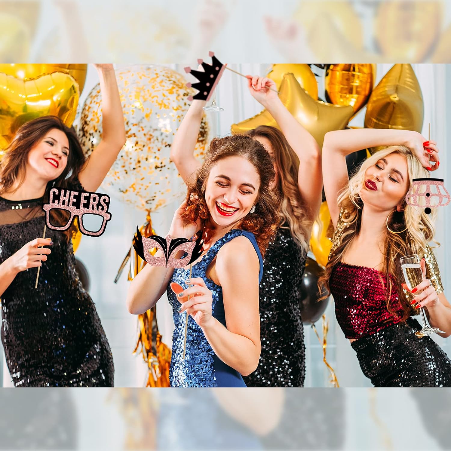 Tenare 36 Pcs Gold Birthday Photo Booth Props