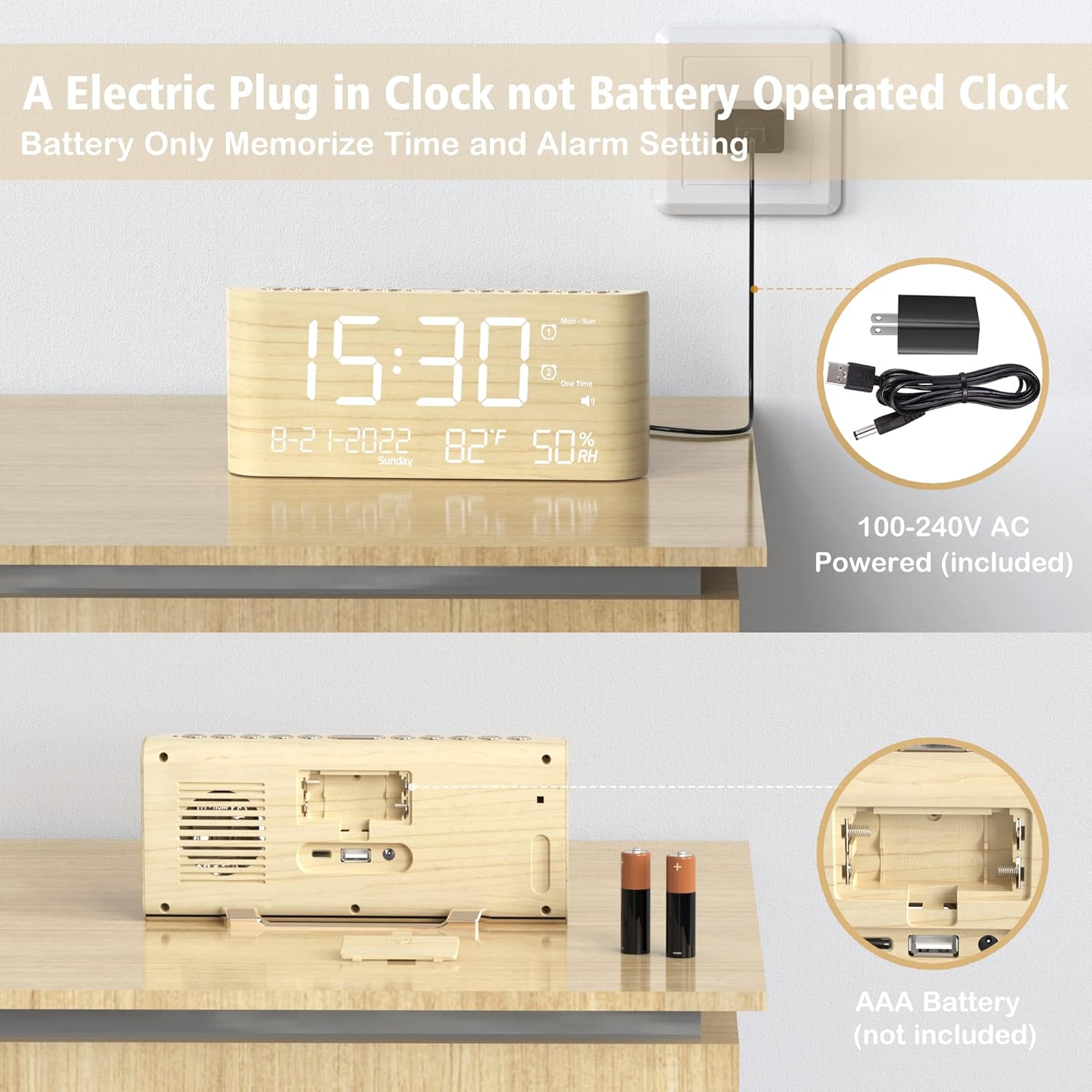 Mesqool Digital Alarm Clock with Temperature Humidity and Brightness Control