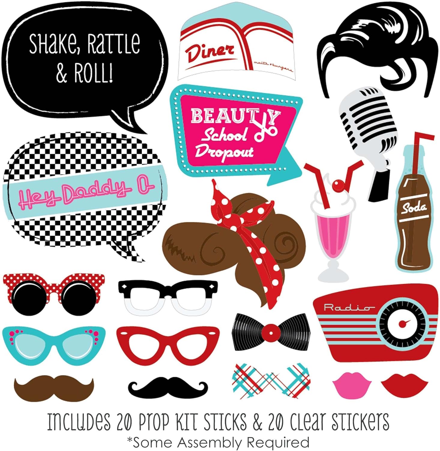 Big Dot of Happiness 1950s Sock Hop Photo Booth Props Kit
