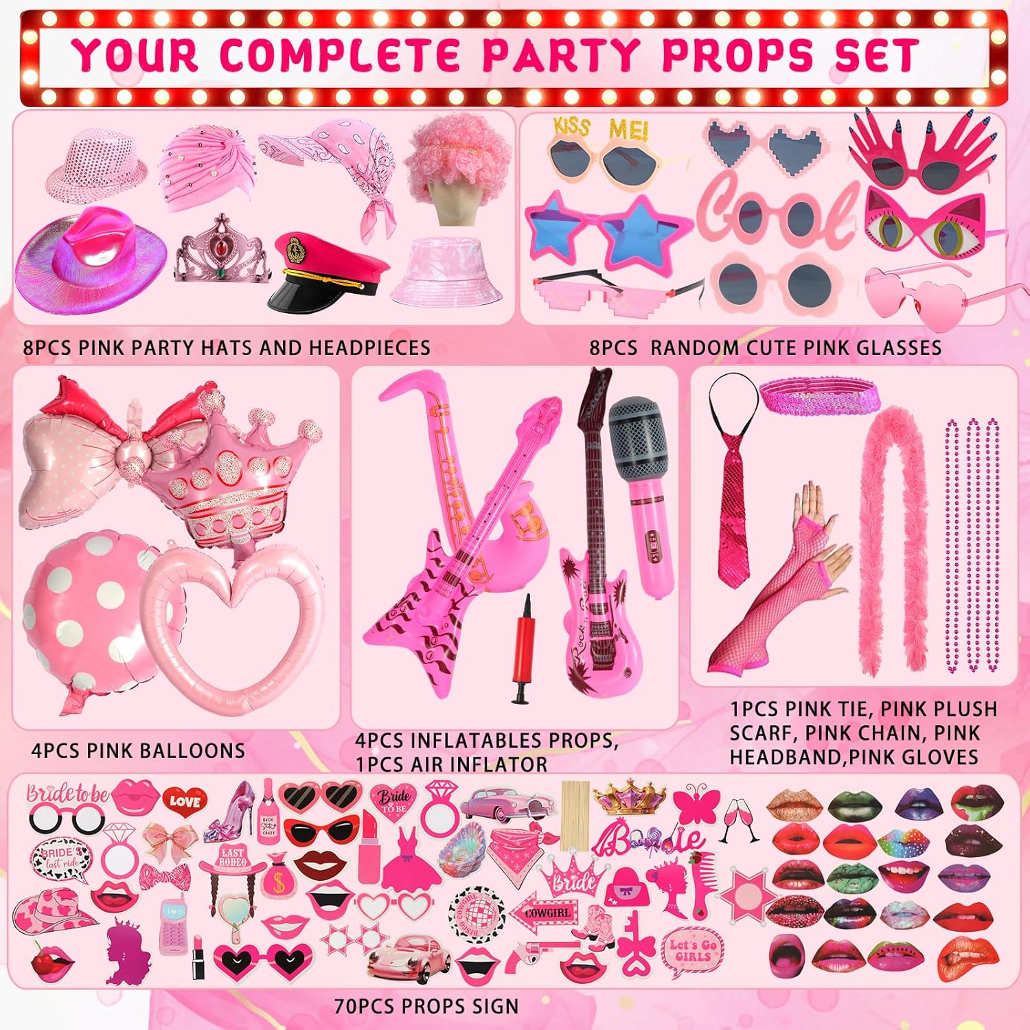NICOWARM Bulk Hot Pink Photo Booth Props Set