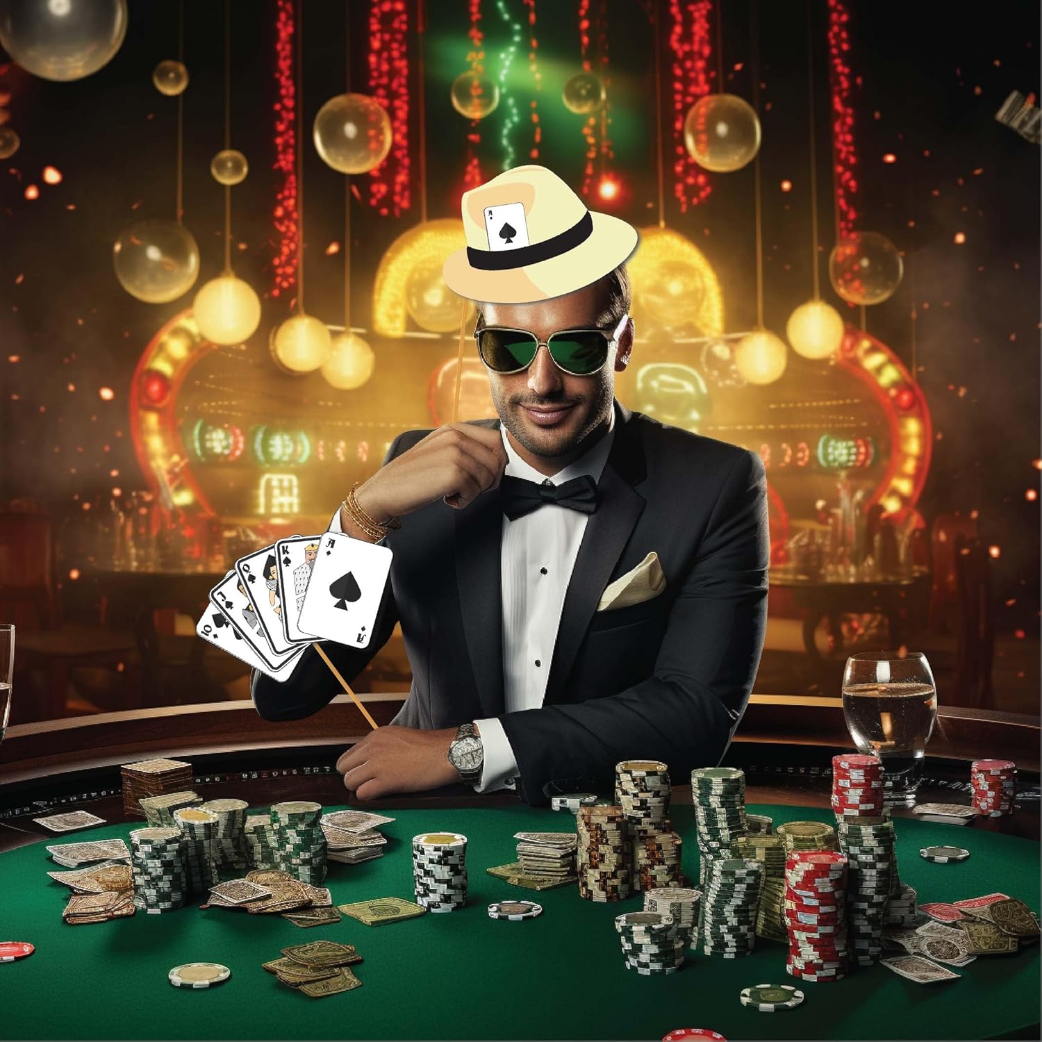 Casino Party Photo Booth Props Set - 41 Piece with Sign and Sticks