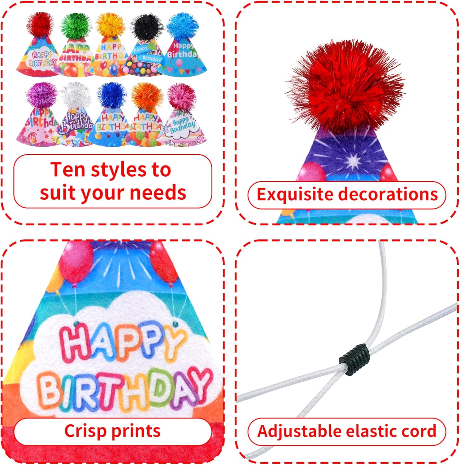 JpGdn 10PCS Felt Birthday Cone Hats for Kids Pets and Animals