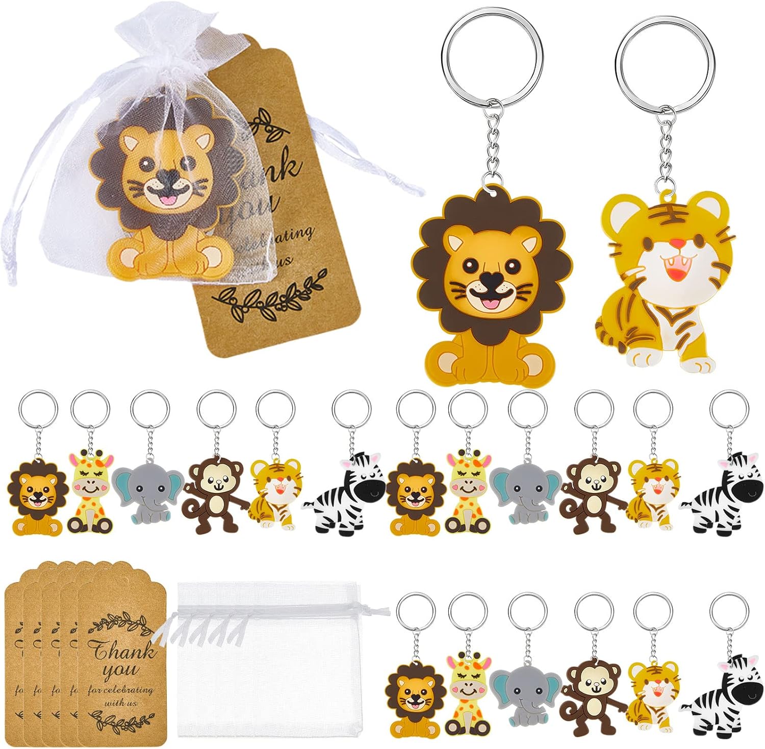 270 Pieces Jungle Animal Keychain Party Favor Set