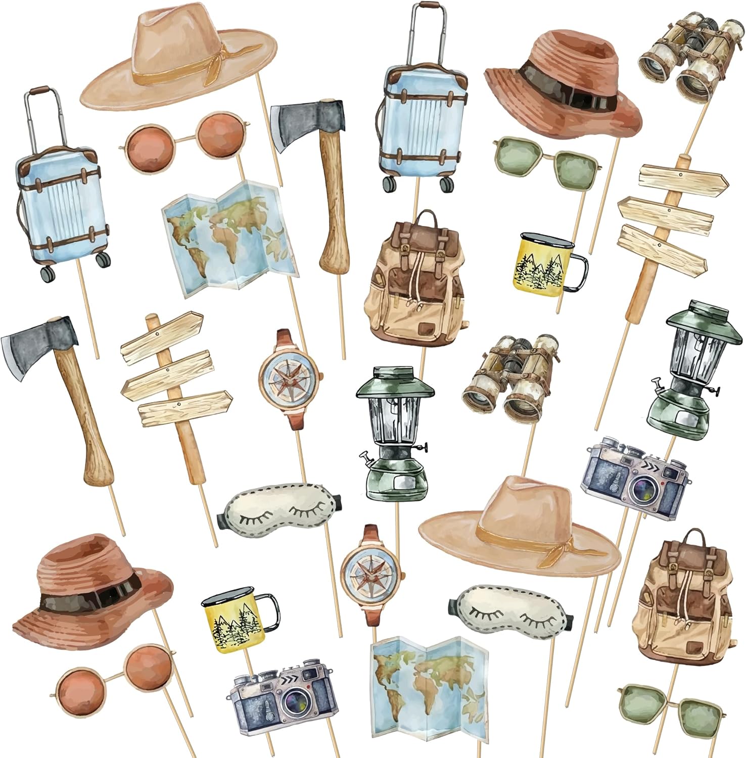 30Pcs Let The Adventure Begin Travel Themed Party Centerpieces Sticks Photo Booth Props