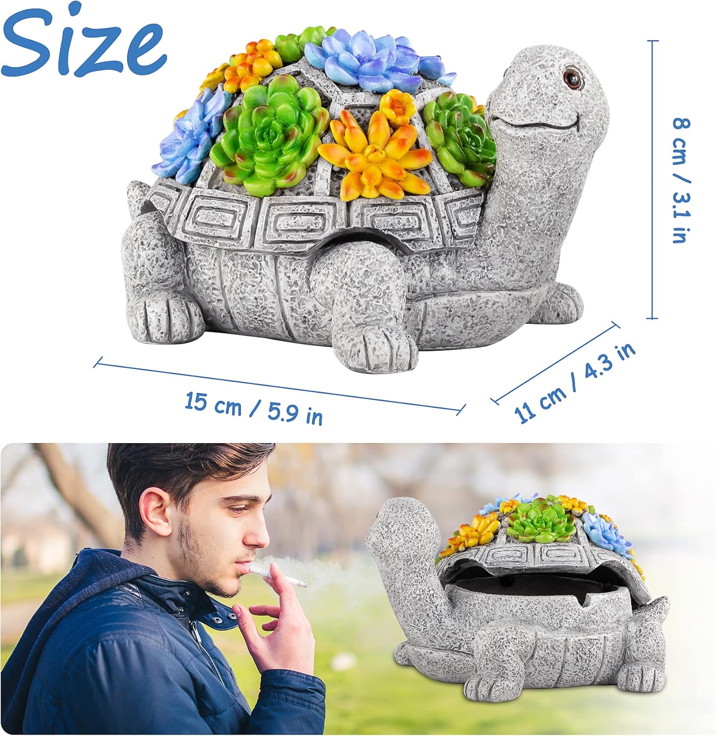 Cute Turtle Ashtray with Lid for Outdoor and Indoor Use