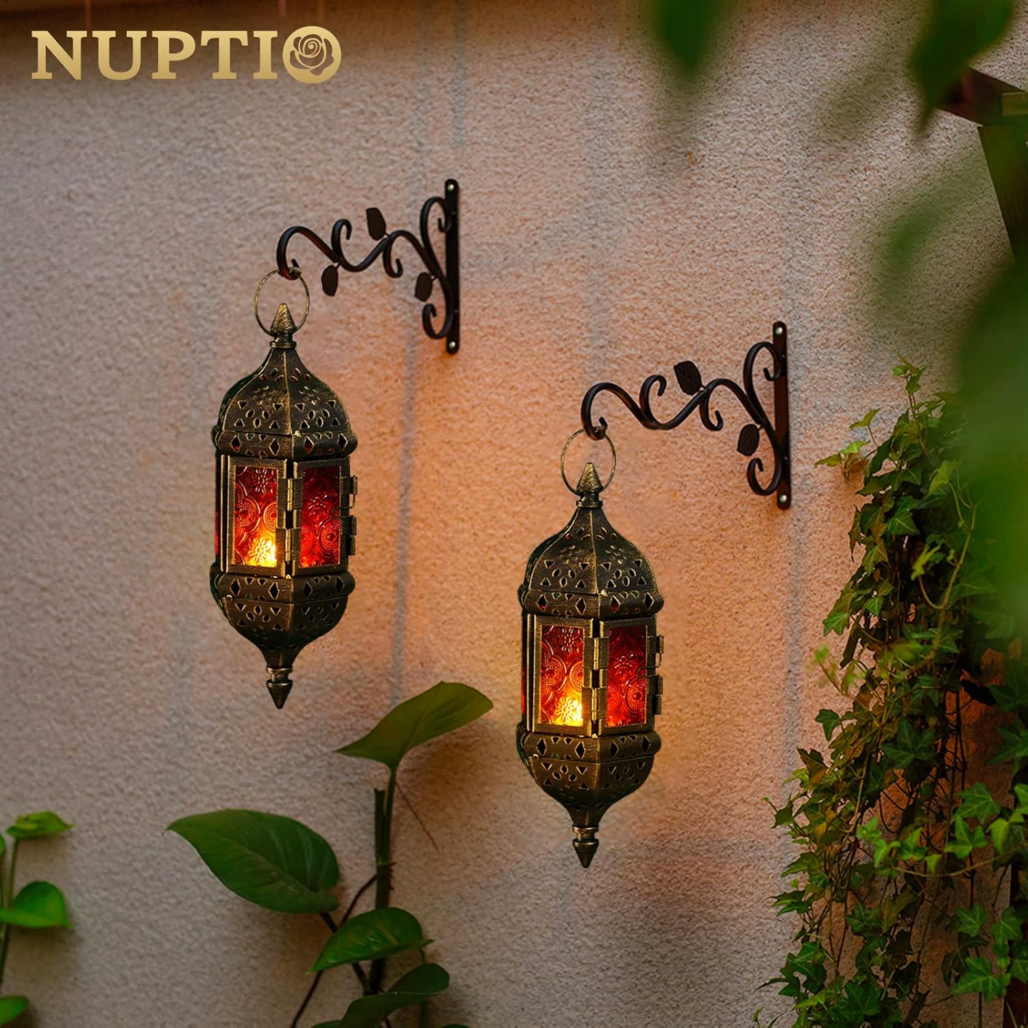 NUPTIO 2 Pcs Hanging Hexagon Candle Lantern Holders