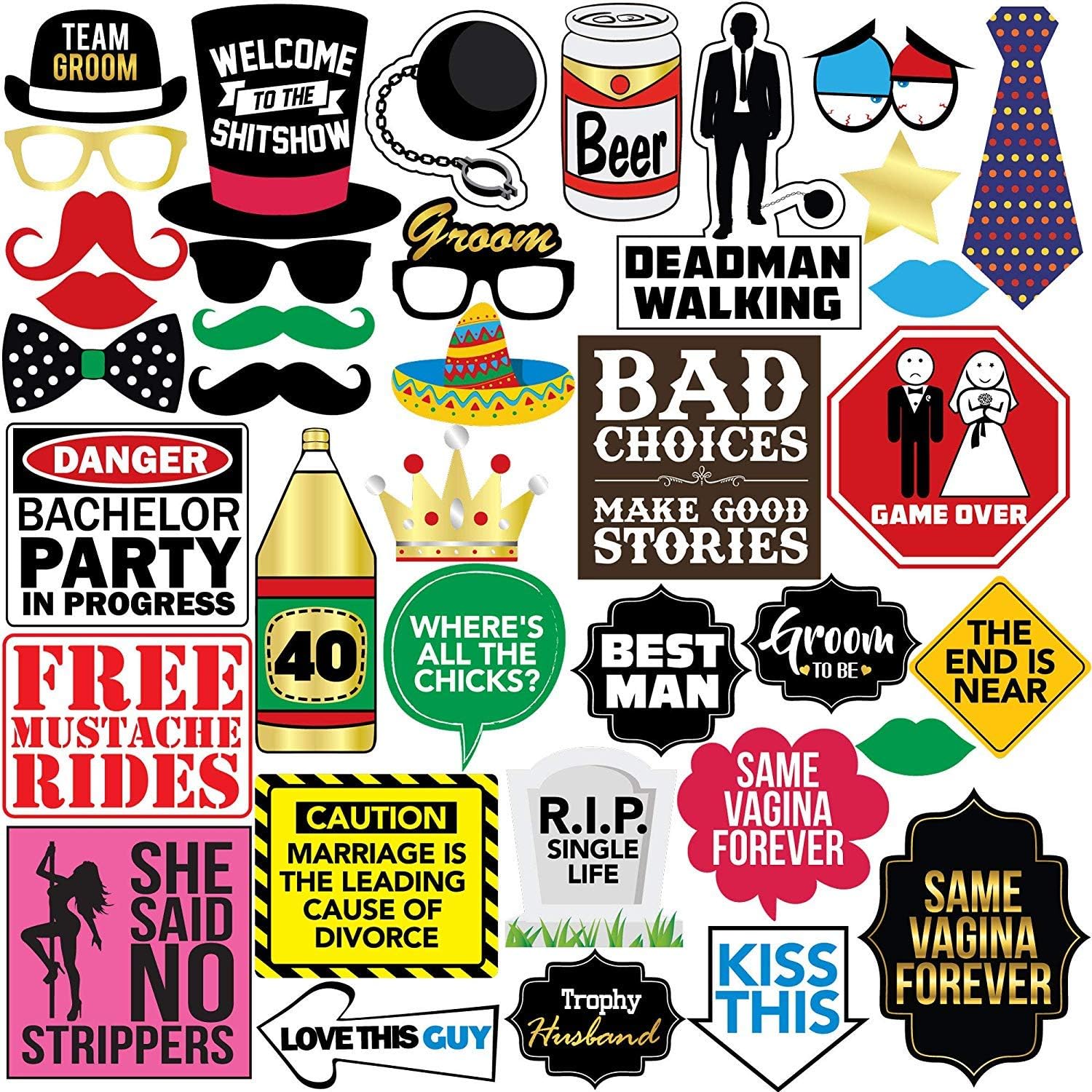 Bachelor Party Photo Booth Props 37 Piece Set