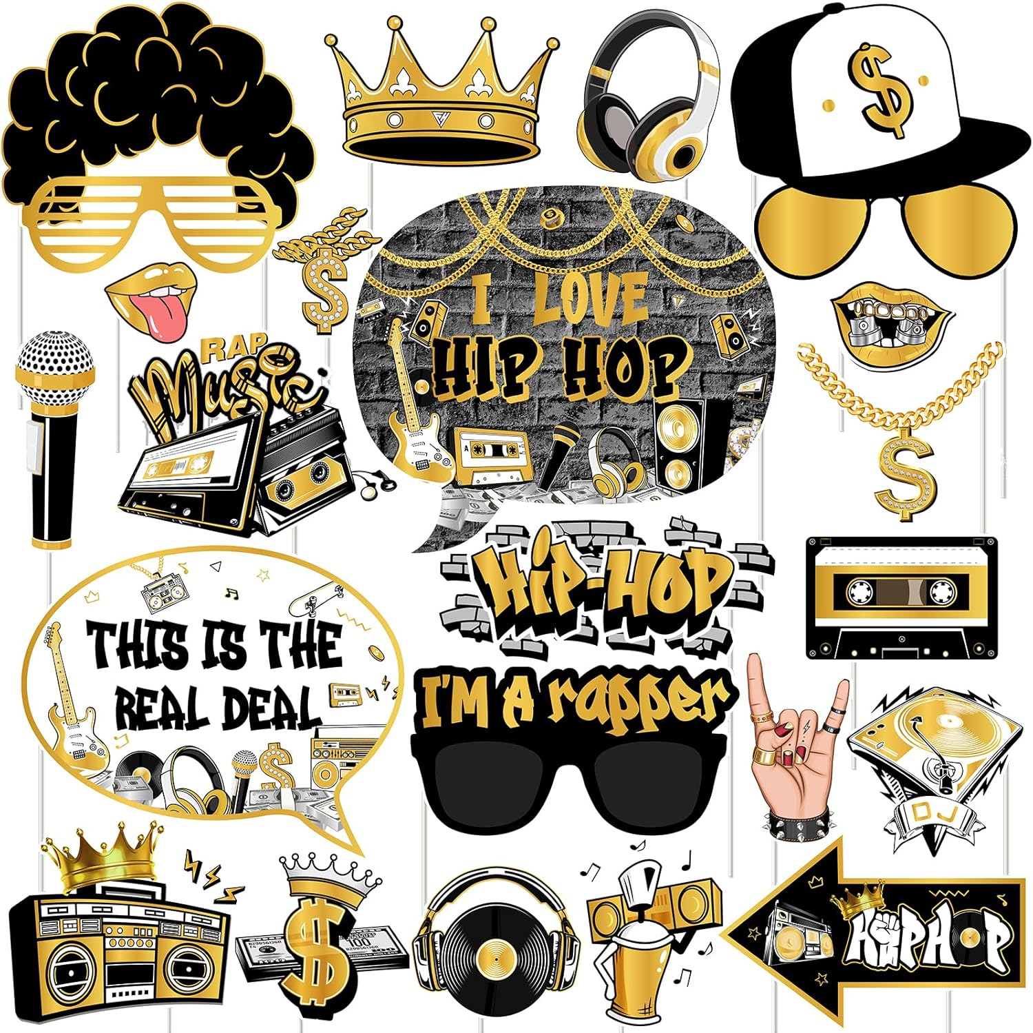Cheereveal Hip Hop Photo Booth Props 24 Pieces
