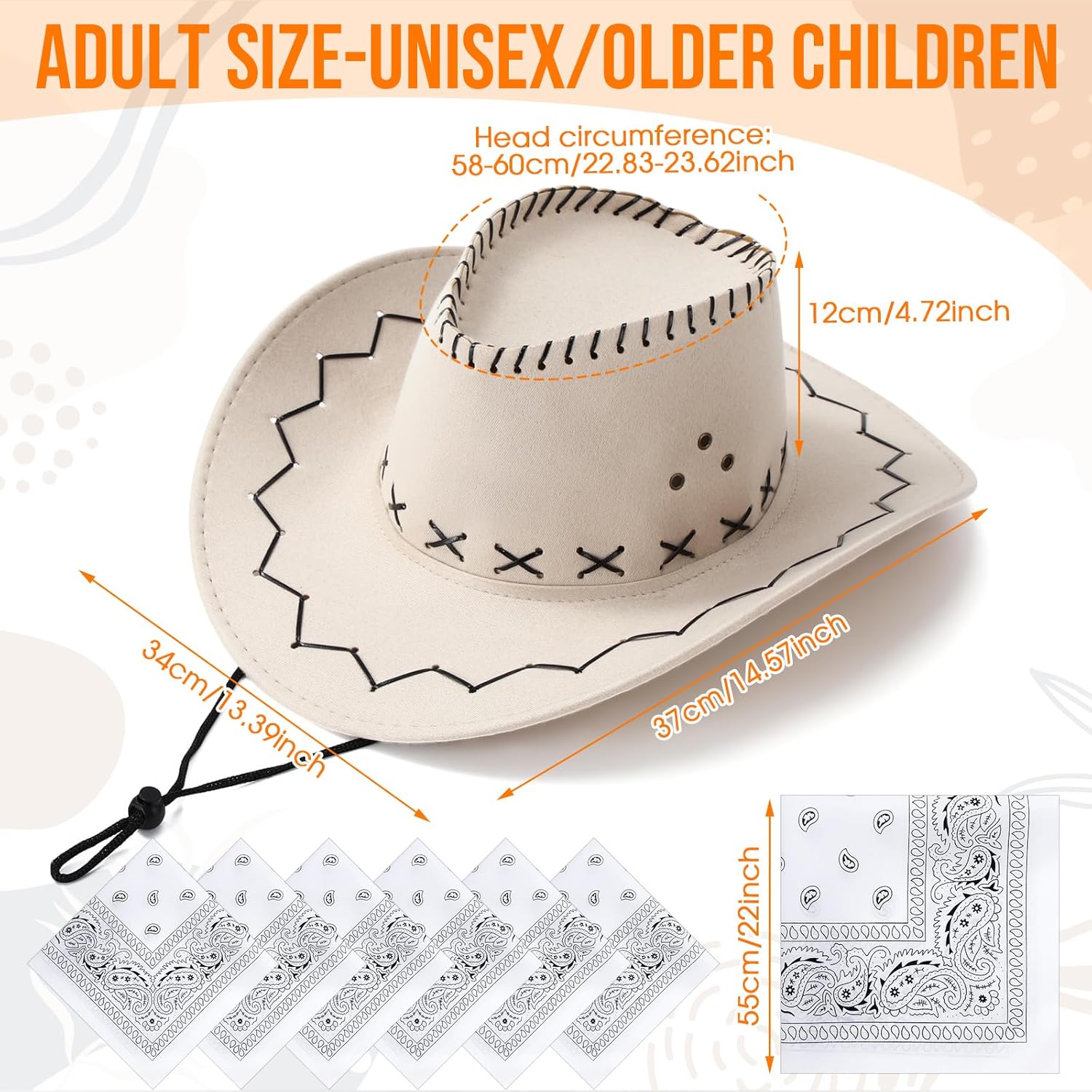 Zhanmai 12 Piece Cowboy Hats and Bandanas Set