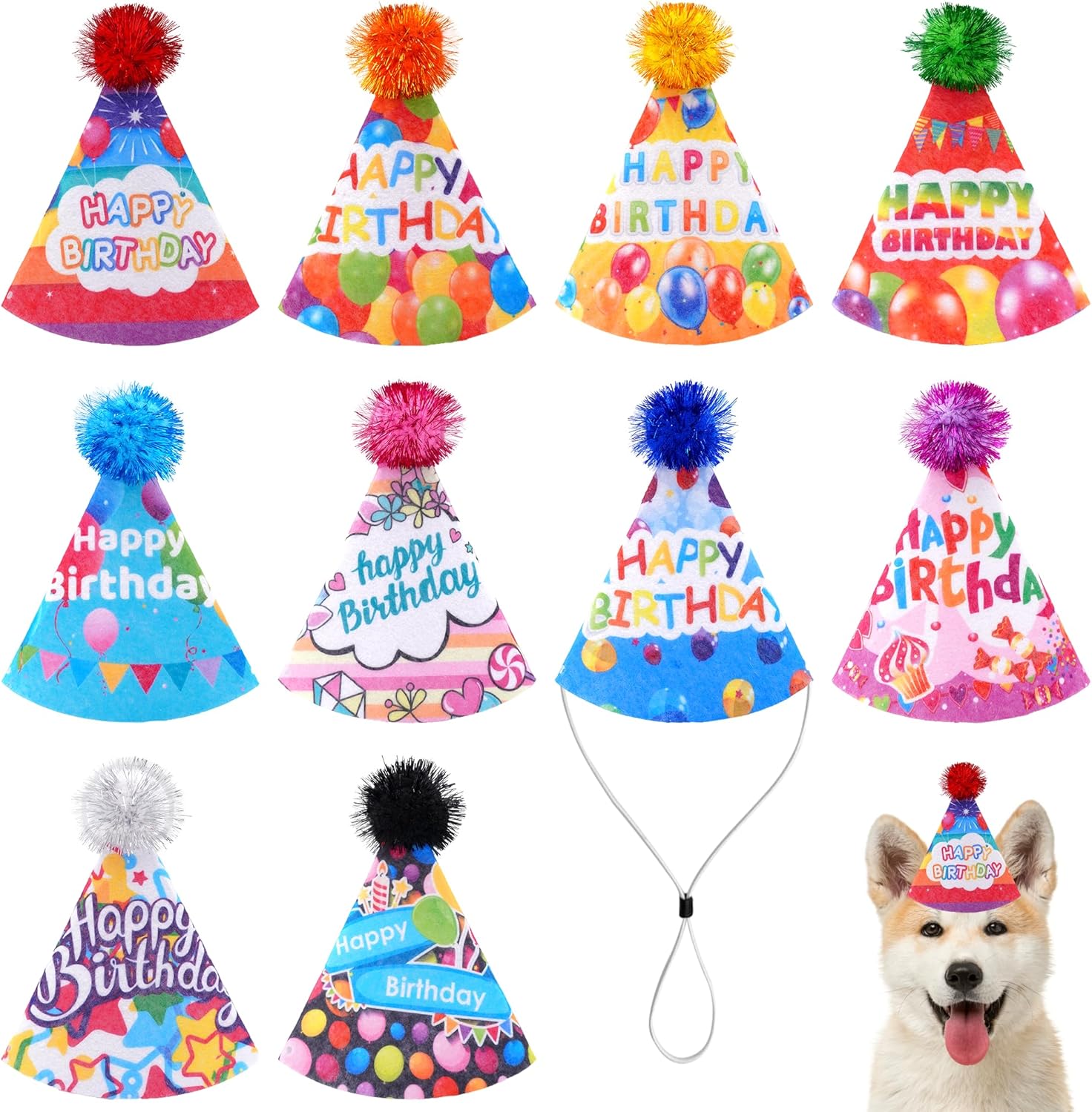 JpGdn 10PCS Felt Birthday Cone Hats for Kids Pets and Animals