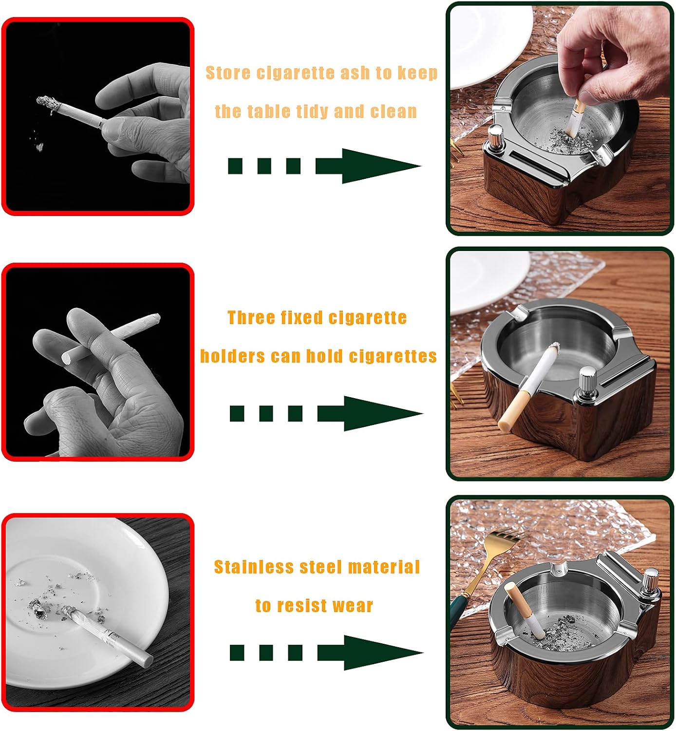 YUSUD Large Cigarette Ashtray with Match Lighter