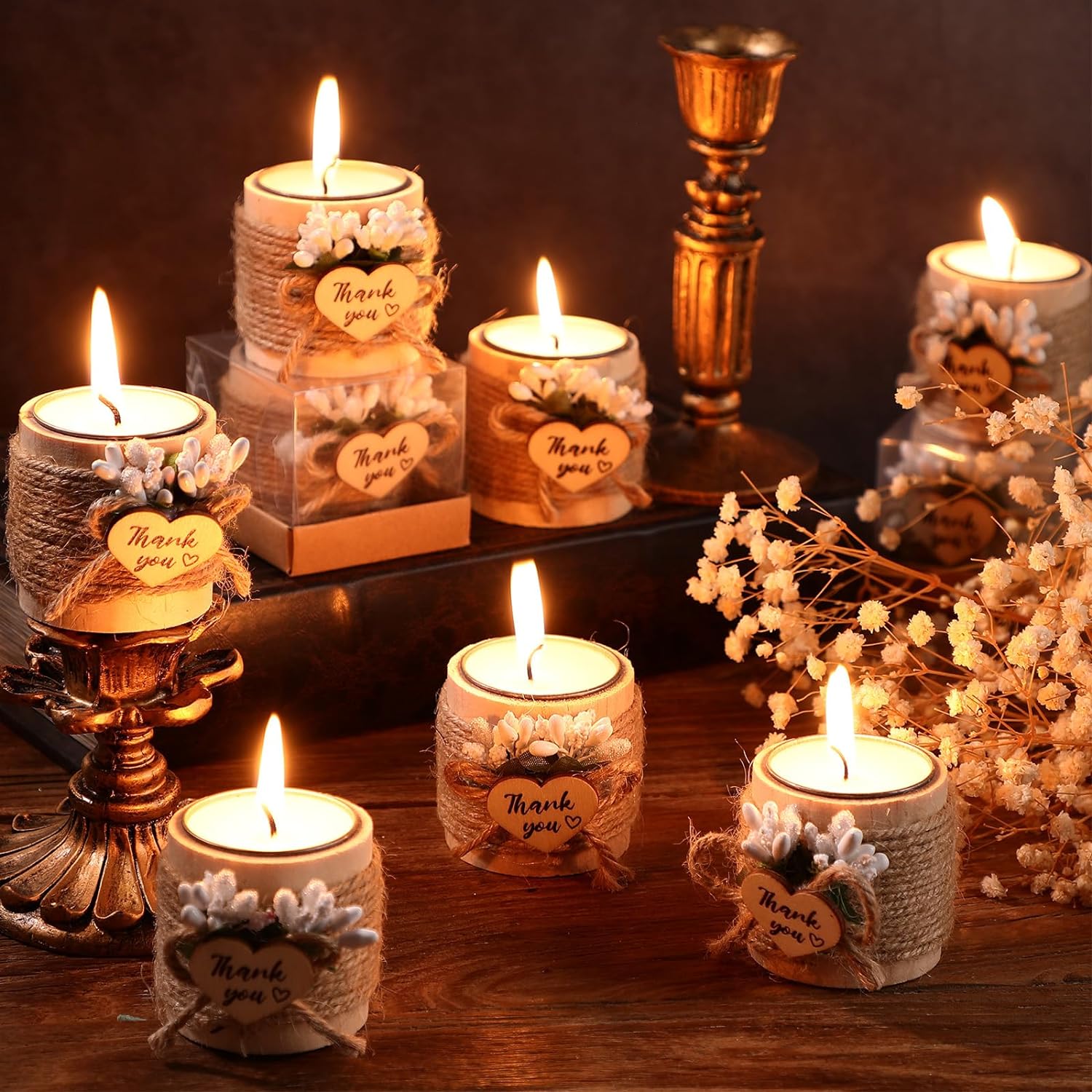 Retisee 12 Pack Wood Candle Holders Wedding Favors